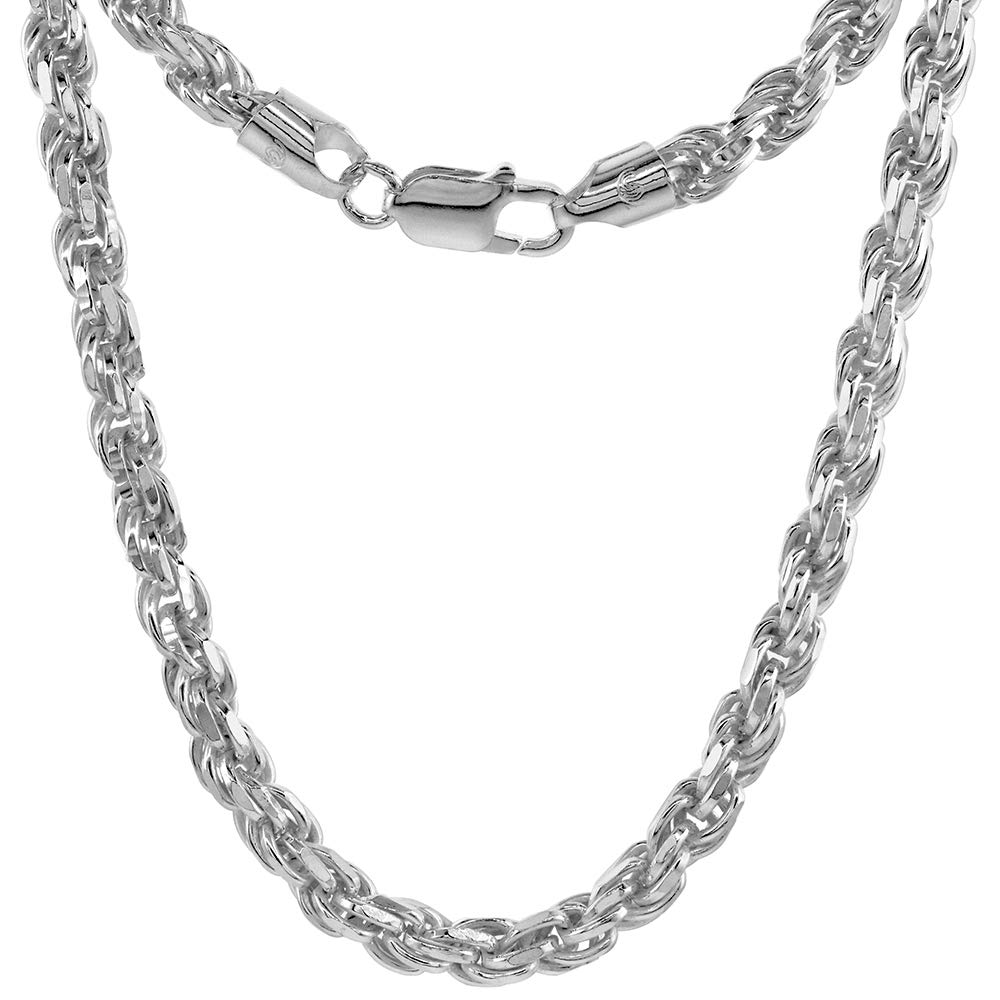6mm Sterling Silver Rope Chain Necklace & Bracelet Set for Men - Diamond Cut Nickel Free Italian Jewelry (8-30 inch) - Perfect for Gifts, Weddings & Everyday Wear