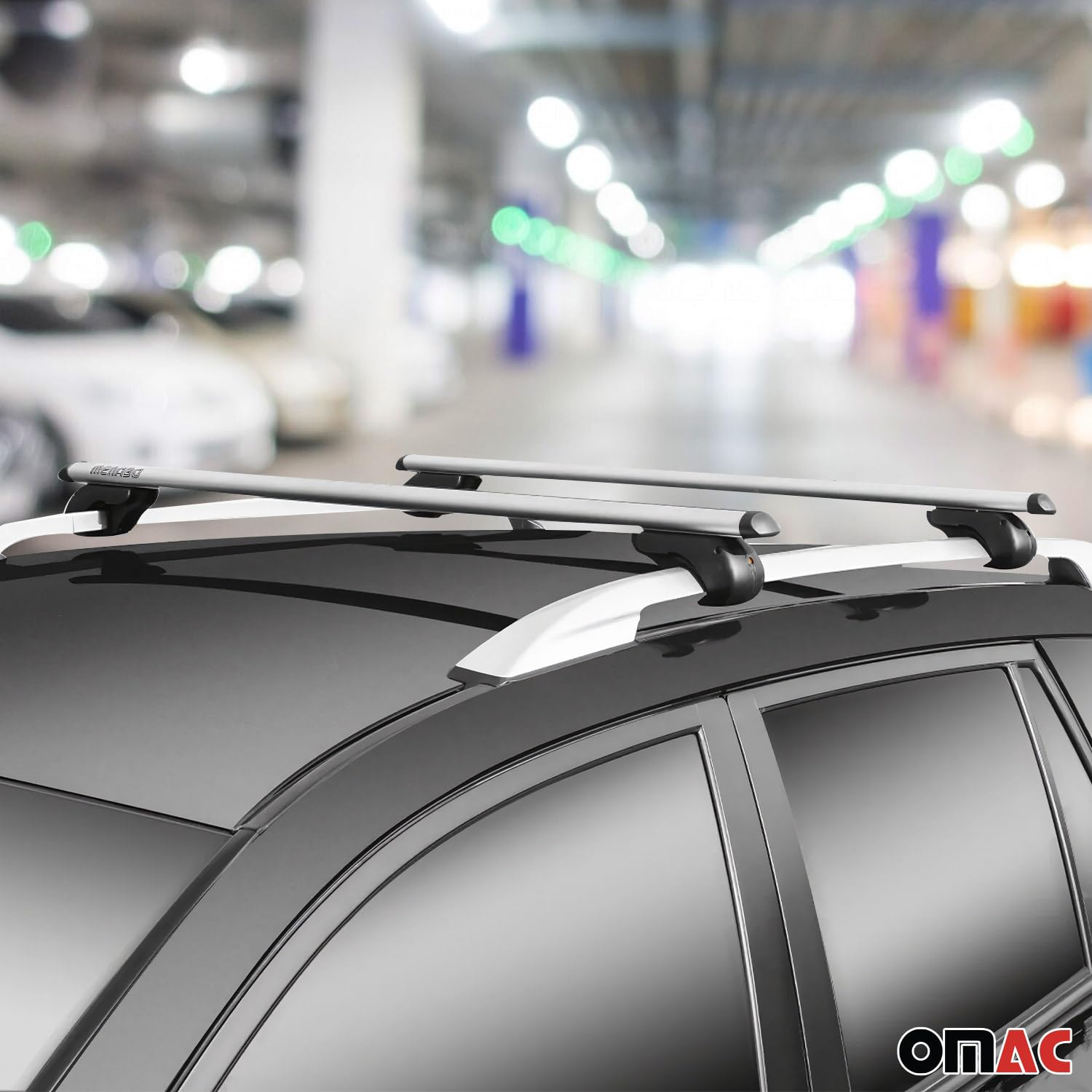 OMAC Gray Aluminum Roof Rack Cross Bars for 1990-2000 Ford Escort Wagon - Anti-Theft Luggage Carrier for Kayak, Canoe, Surfboard, Ski, Snowboard | Perfect for Road Trips, Camping & Outdoor Adventures