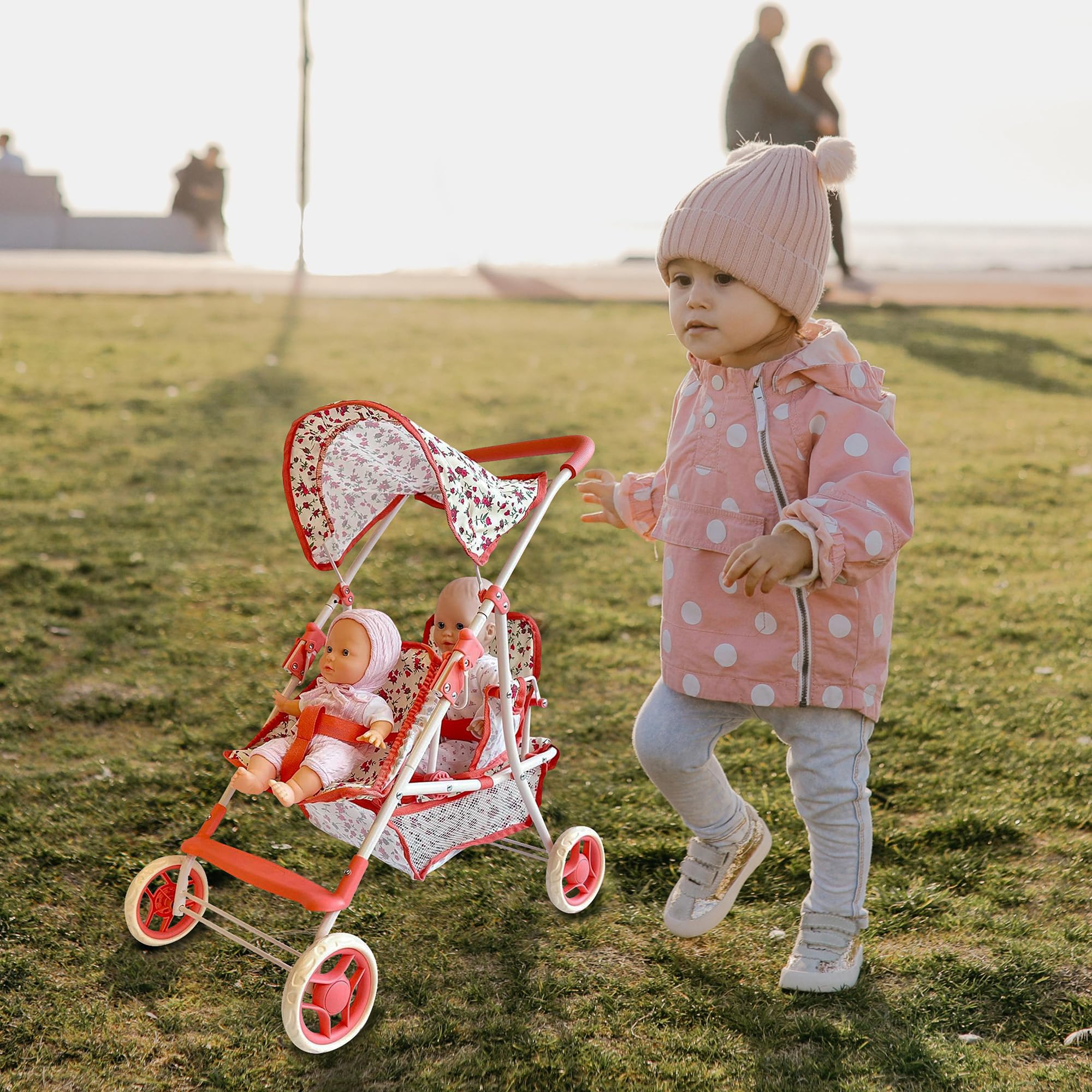 Double Doll Stroller for Toddlers & Kids - Twin Baby Doll Carriage for 4-8 Year Old Girls | 25