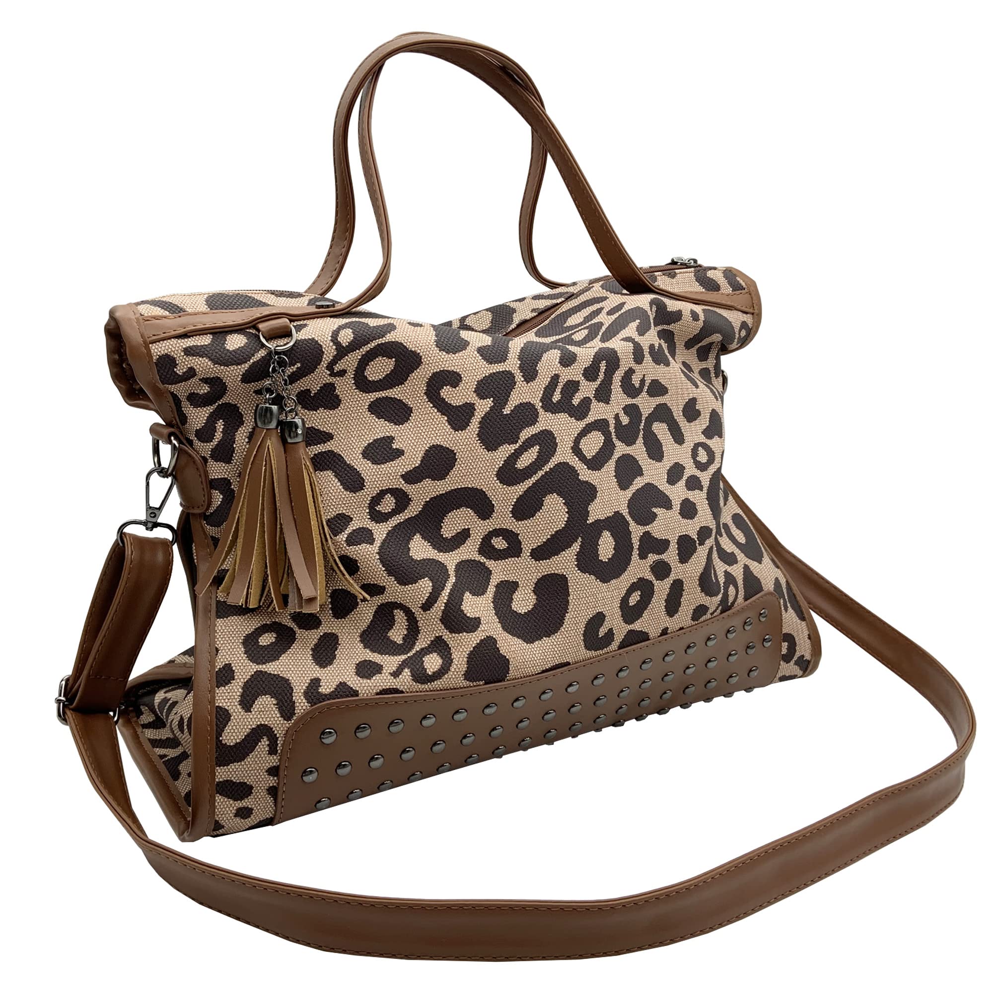 Stylish Leopard Print Tote Shoulder Bag for Women - TopTTanBo Genuine Leather Satchel Purse with Adjustable Strap | Perfect for Work, Travel & Everyday Use