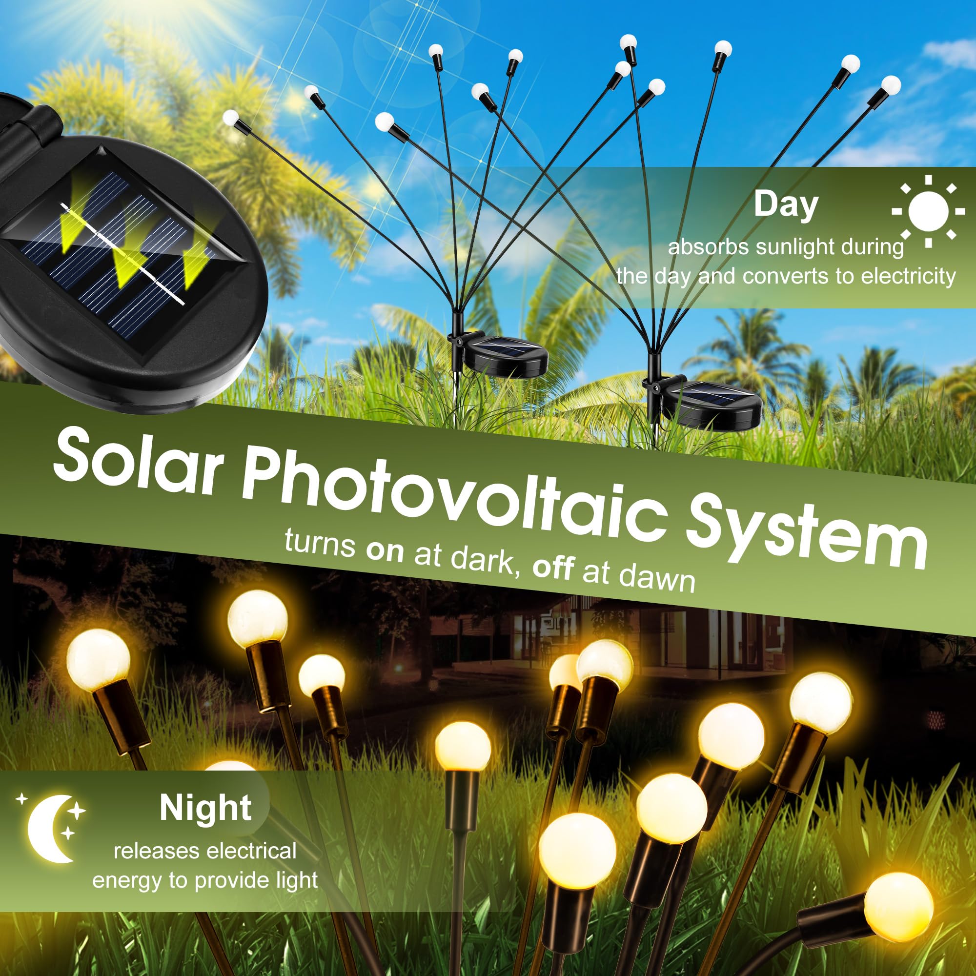 Upgraded Solar Lights Outdoor Waterproof IP65 - 8 Pack Solar Powered Garden Lights for Yard, Patio, Pathway & Landscape Decor - Energy Efficient Firefly Lights for Outdoor Gardening & Nighttime Ambiance