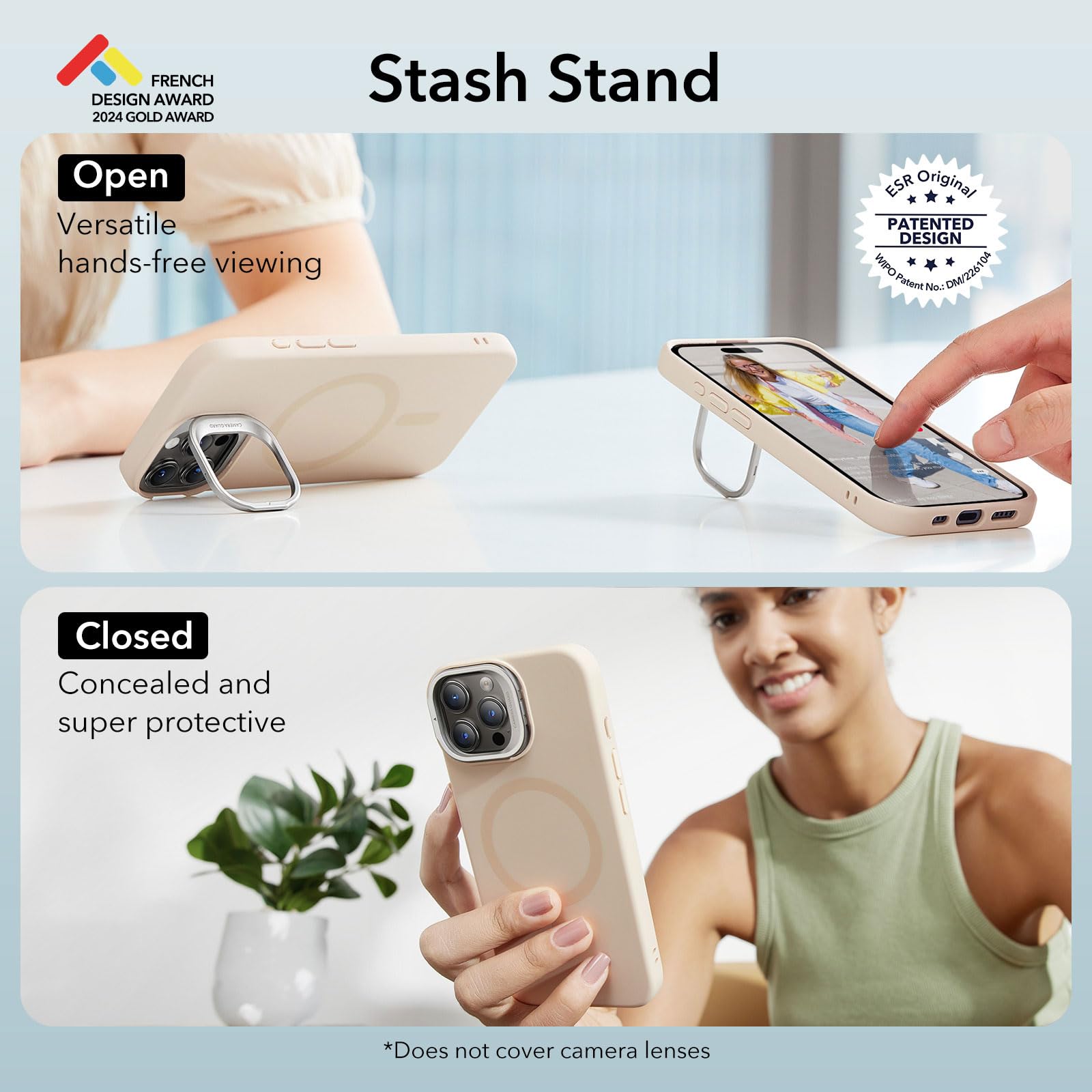 ESR for iPhone 15 Pro Max Case with MagSafe - Military-Grade Protective Silicone Cover with Built-in Stand & Camera Stash | Magnetic Phone Case for iPhone 15 Pro Max (Cloud Series, Light Tan) - Perfect for Work, Travel & Everyday Use