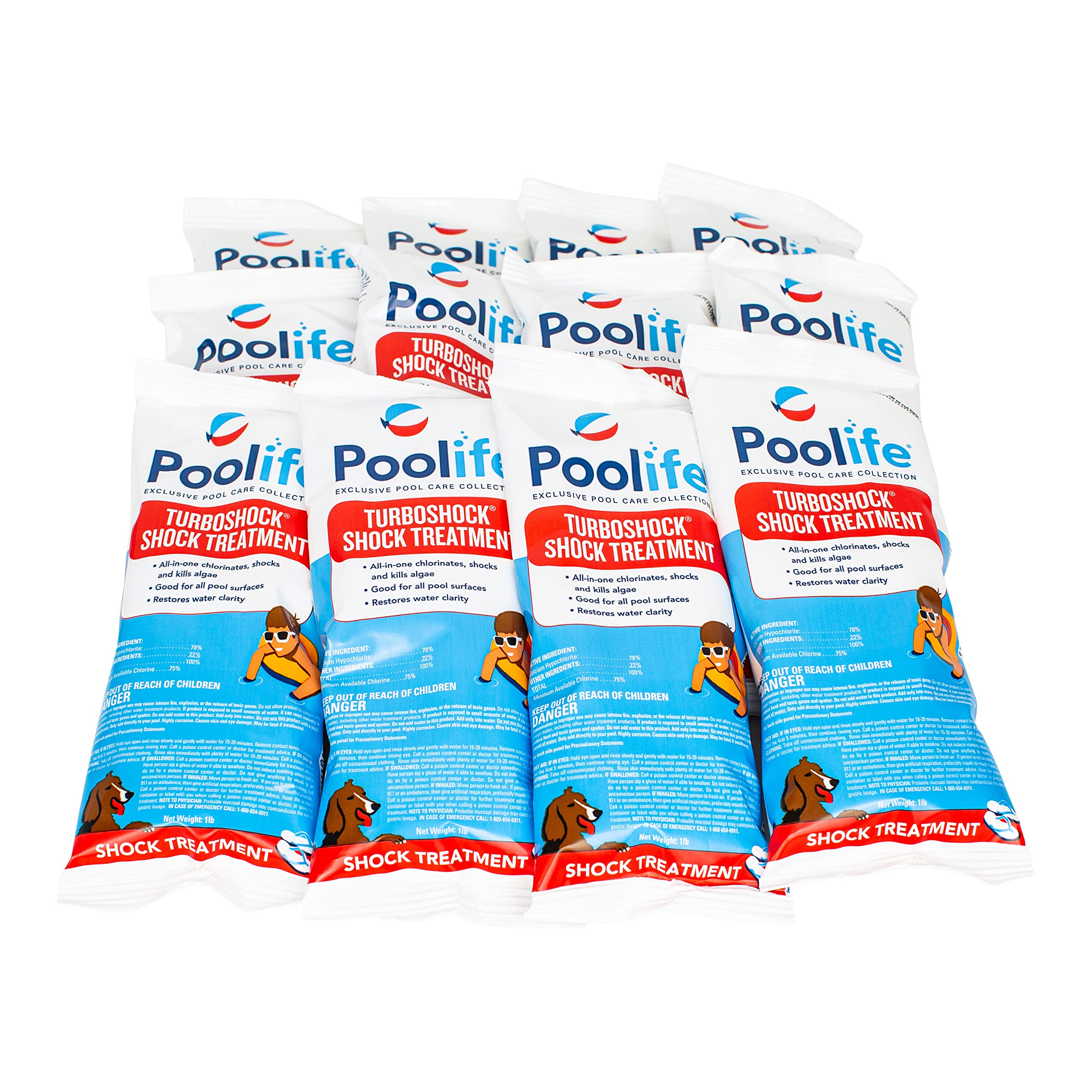 POOLIFE Turbo Shock 1 Lbs Bags (12 Pack) - Fast-Acting Swimming Pool Chlorine Shock Treatment for Crystal Clear Water | Ideal for Weekly Pool Maintenance & Algae Prevention