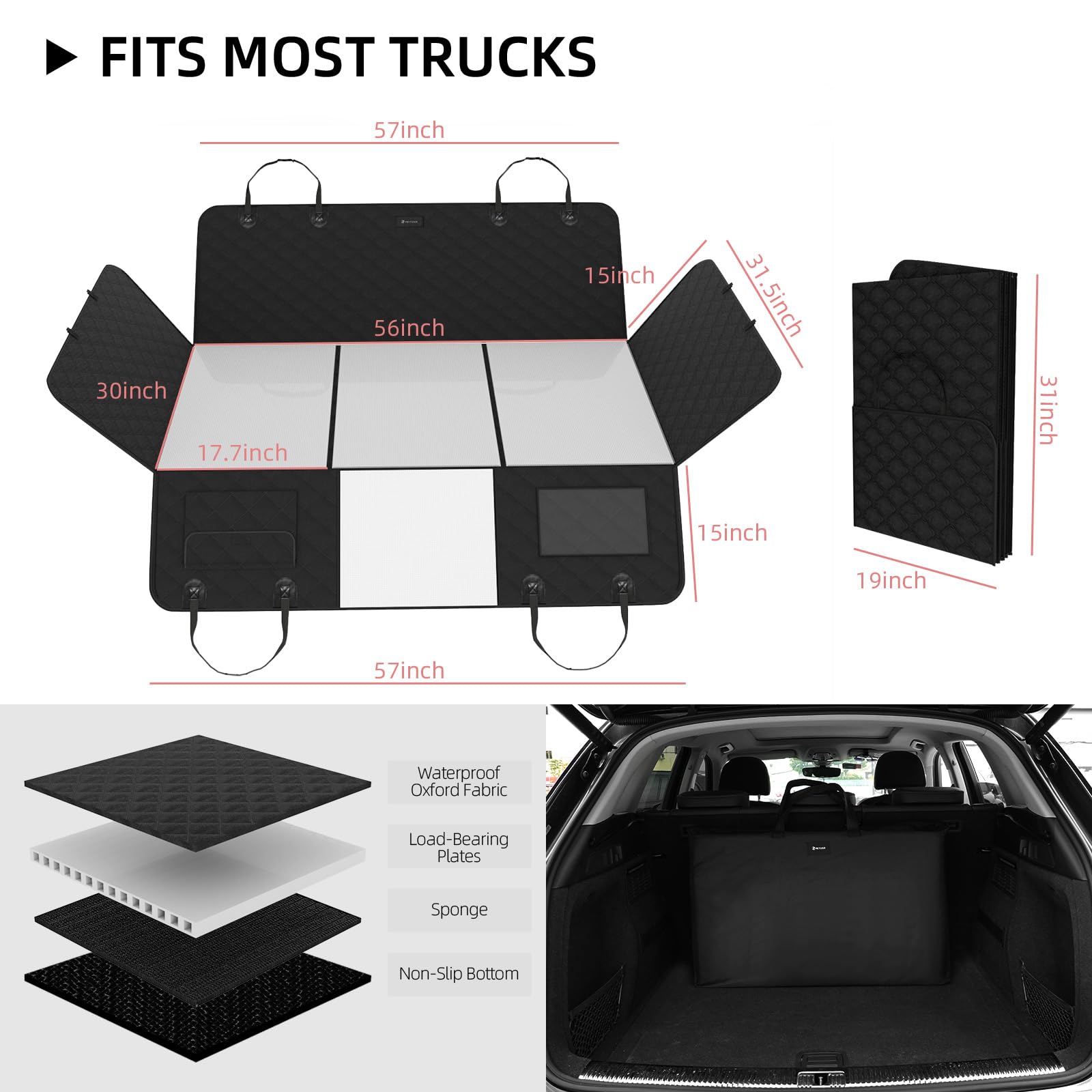 Pet Car Seat Extender for Trucks & SUVs - Washable, Waterproof Dog Back Seat Cover with Hard Bottom for F150, Silverado ZR2, RAM 1500, Toyota Tundra - Perfect for Road Trips & Outdoor Adventures with Your Large Dog