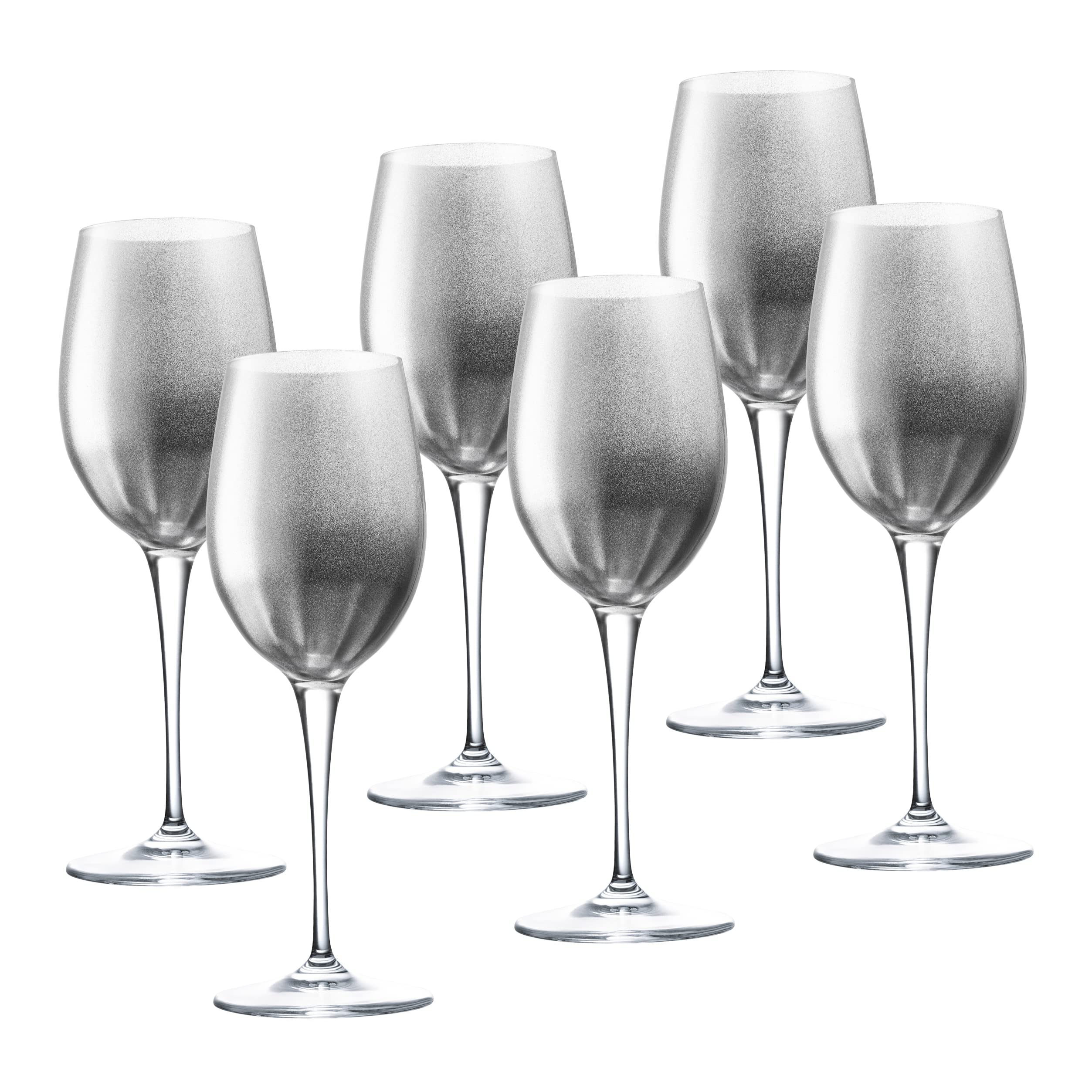 Premium Barski Goblet Set of 6 - Elegant 14oz Stemmed Glasses for White Wine & Water, Silver-Decorated European Crystal Glassware - Perfect for Dinner Parties, Weddings & Formal Entertaining