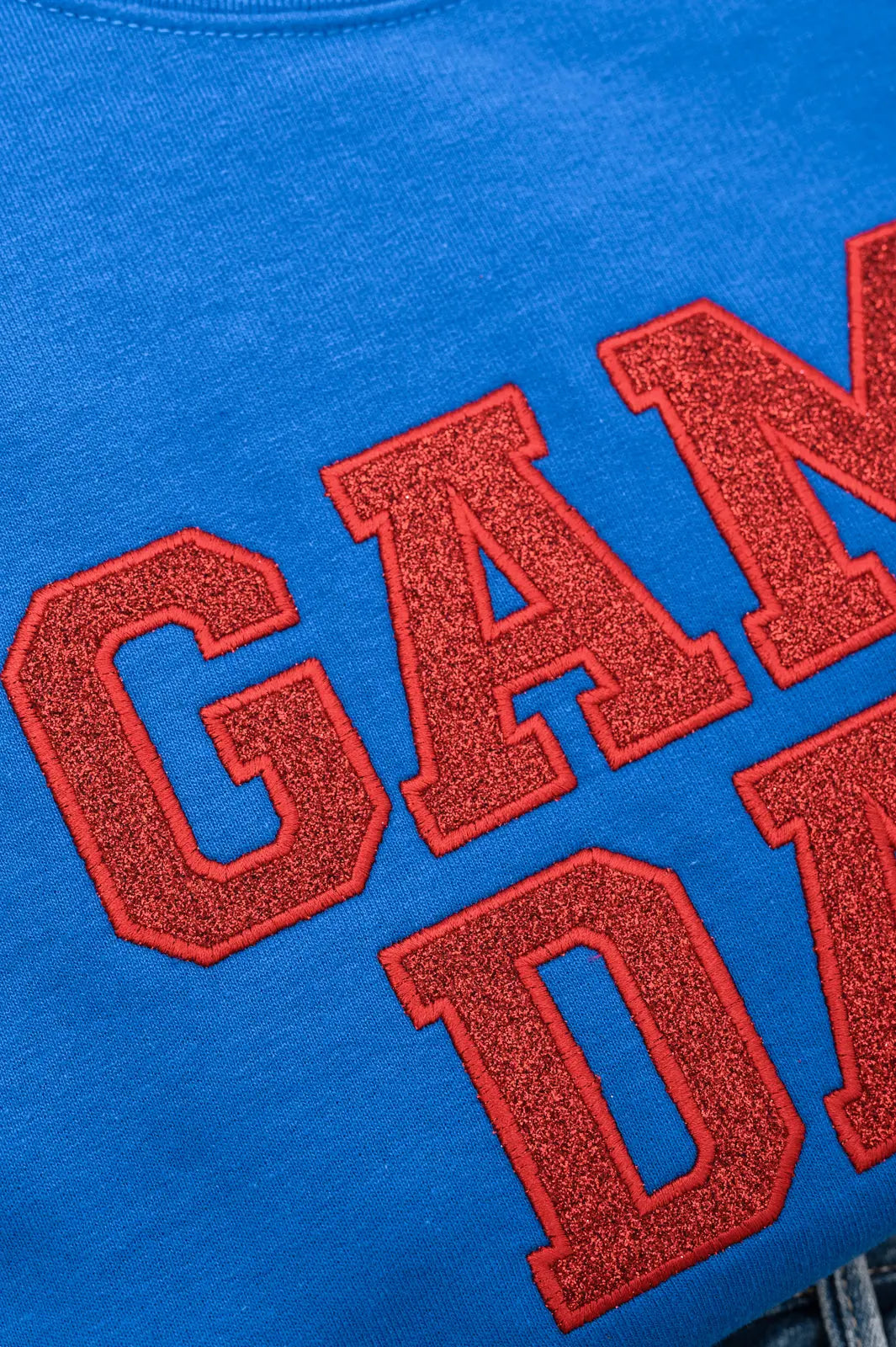 PREORDER: Embroidered Glitter Game Day Sweatshirt - Royal Blue & Red - Perfect for Football Tailgates, College Parties & Sports Fan Apparel