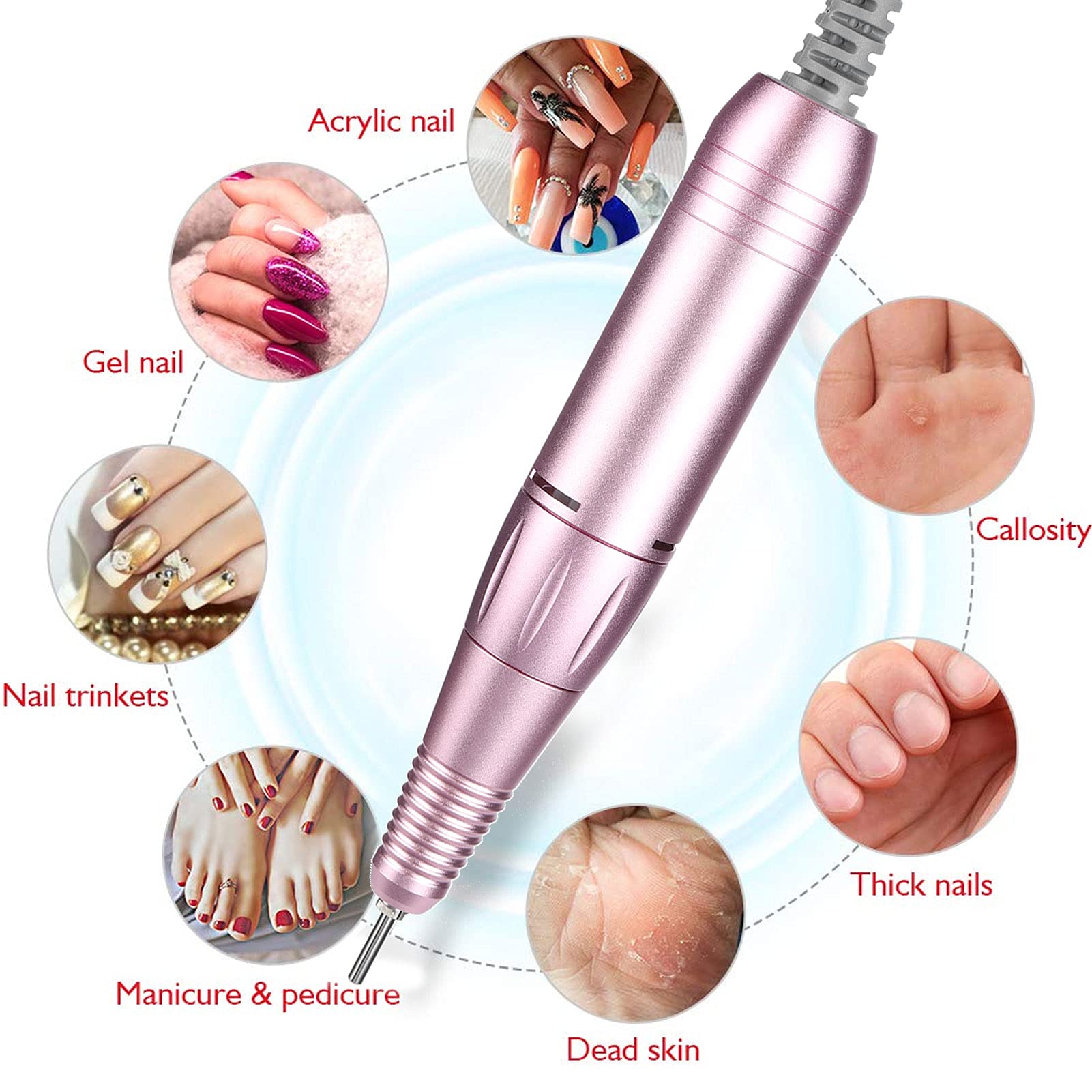 Professional 30000RPM Electric Nail Drill Pen - Cordless Manicure Pedicure Machine with 6 Bits, Nail File & Polisher for Salon & Home Use - Perfect for Gel Polish Removal, Acrylic Nails & Nail Art