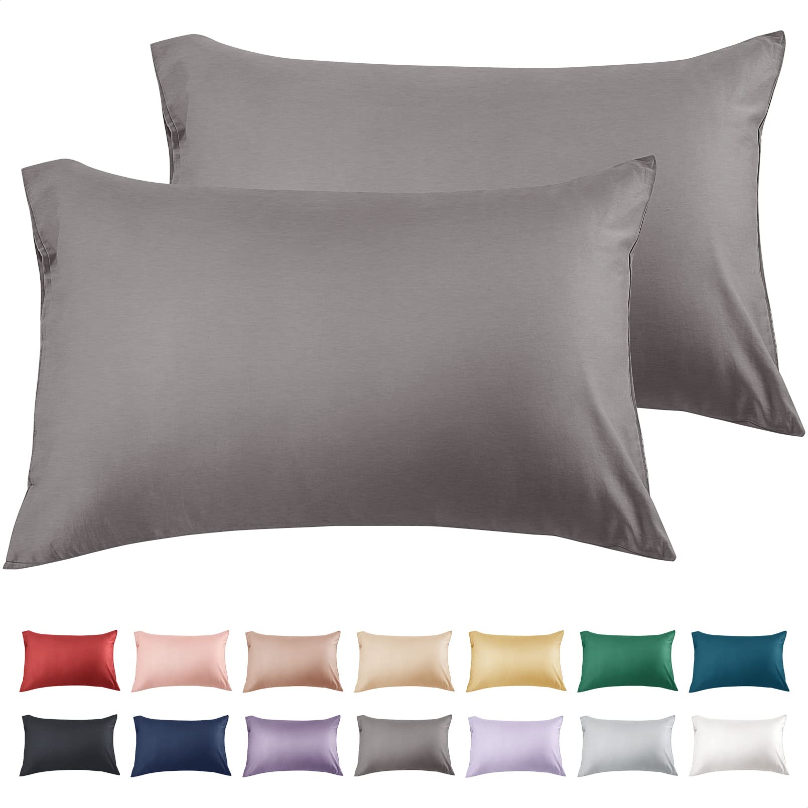 Premium 600 Thread Count Queen Size Pillowcases Set of 2 - 20x30 Inch Soft Long Staple Cotton Pillow Covers with Envelope Closure, Dark Grey - Luxury Bedding for Hotels, Guest Rooms & Home Decor