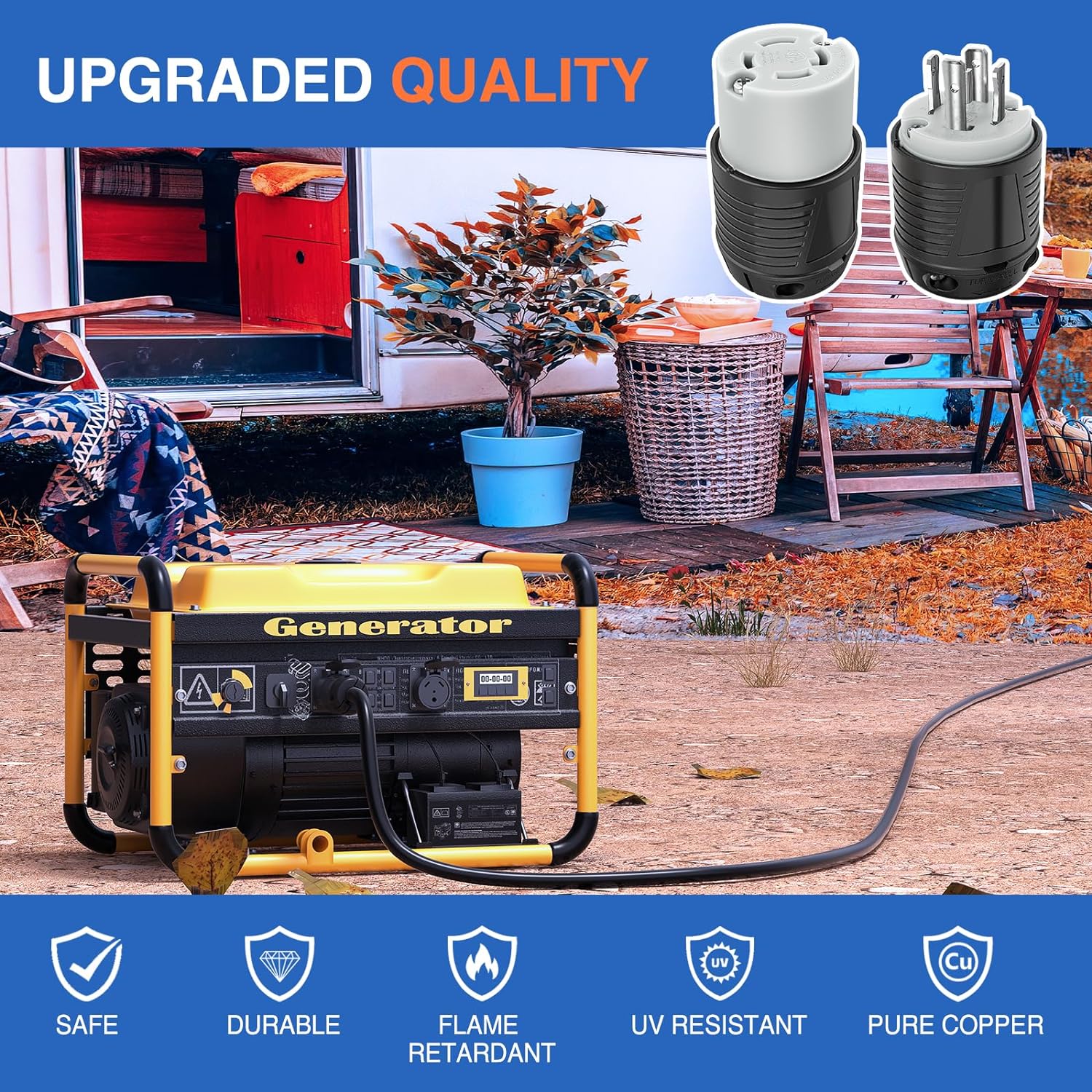 30Amp L14-30P Male to L14-30R Female Locking Power Connector Plug - Heavy Duty Generator & RV Power Transfer for Camping, Outdoor Events & Emergency Backup
