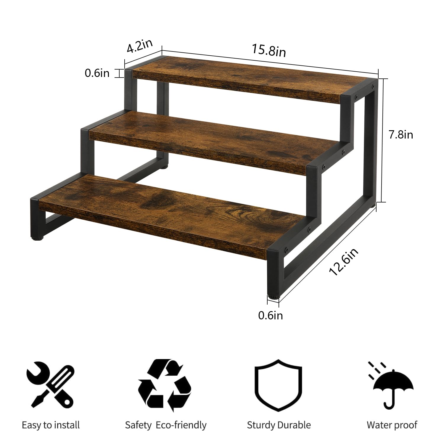 YINMIT 3-Tier Wooden Spice Rack Organizer - Countertop Display Stand Riser Shelf for Kitchen, Bathroom & Office Storage - Perfect for Organizing Spices, Cosmetics, or Office Supplies