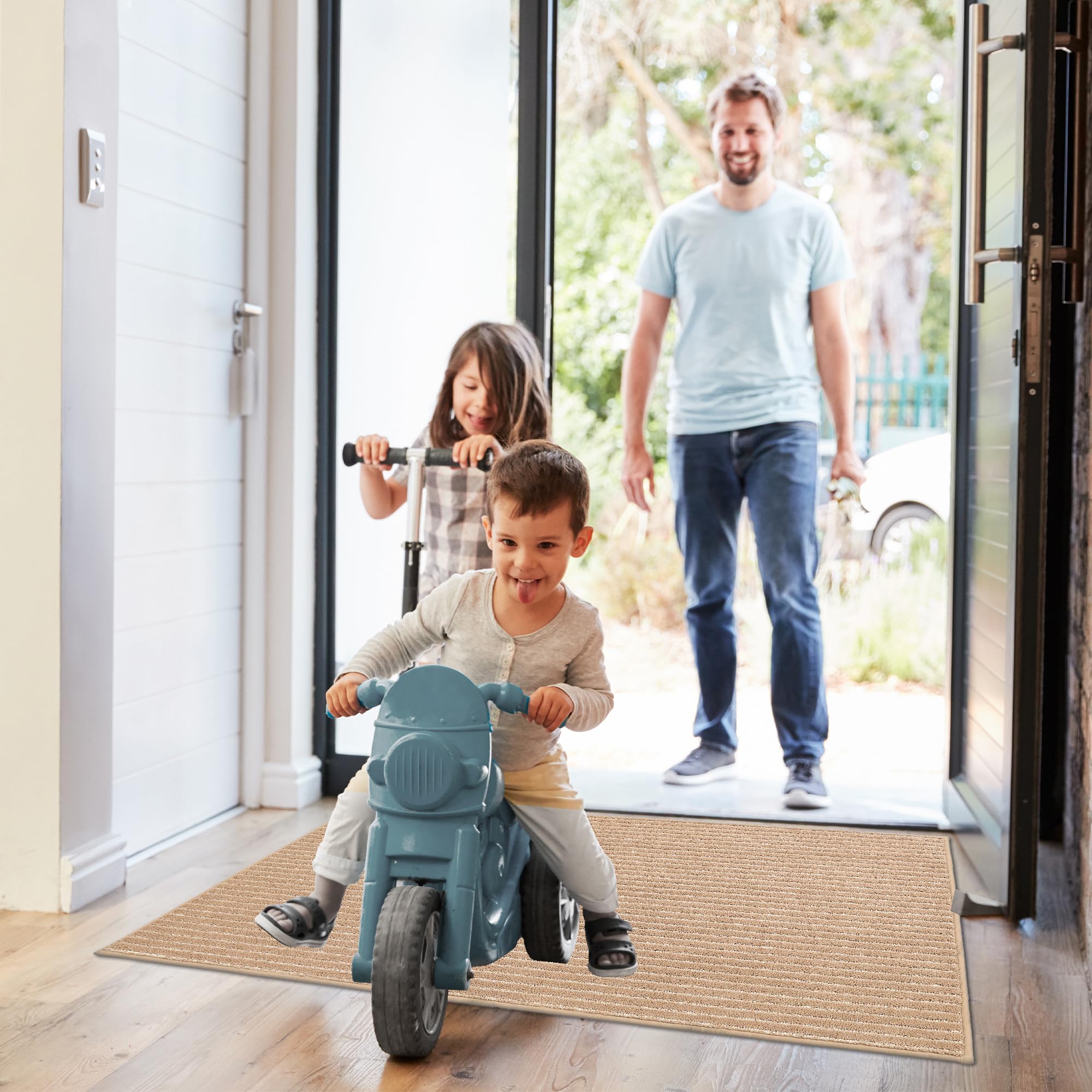 Non-Slip Washable Indoor/Outdoor Door Mat - 20x32 Inch Beige Entryway Rug for Wet Shoes & Pet Paws | Dirt-Trapping Welcome Mat for Front Door, Porch & High-Traffic Areas | COSY HOMEER Pet-Friendly Floor Mat