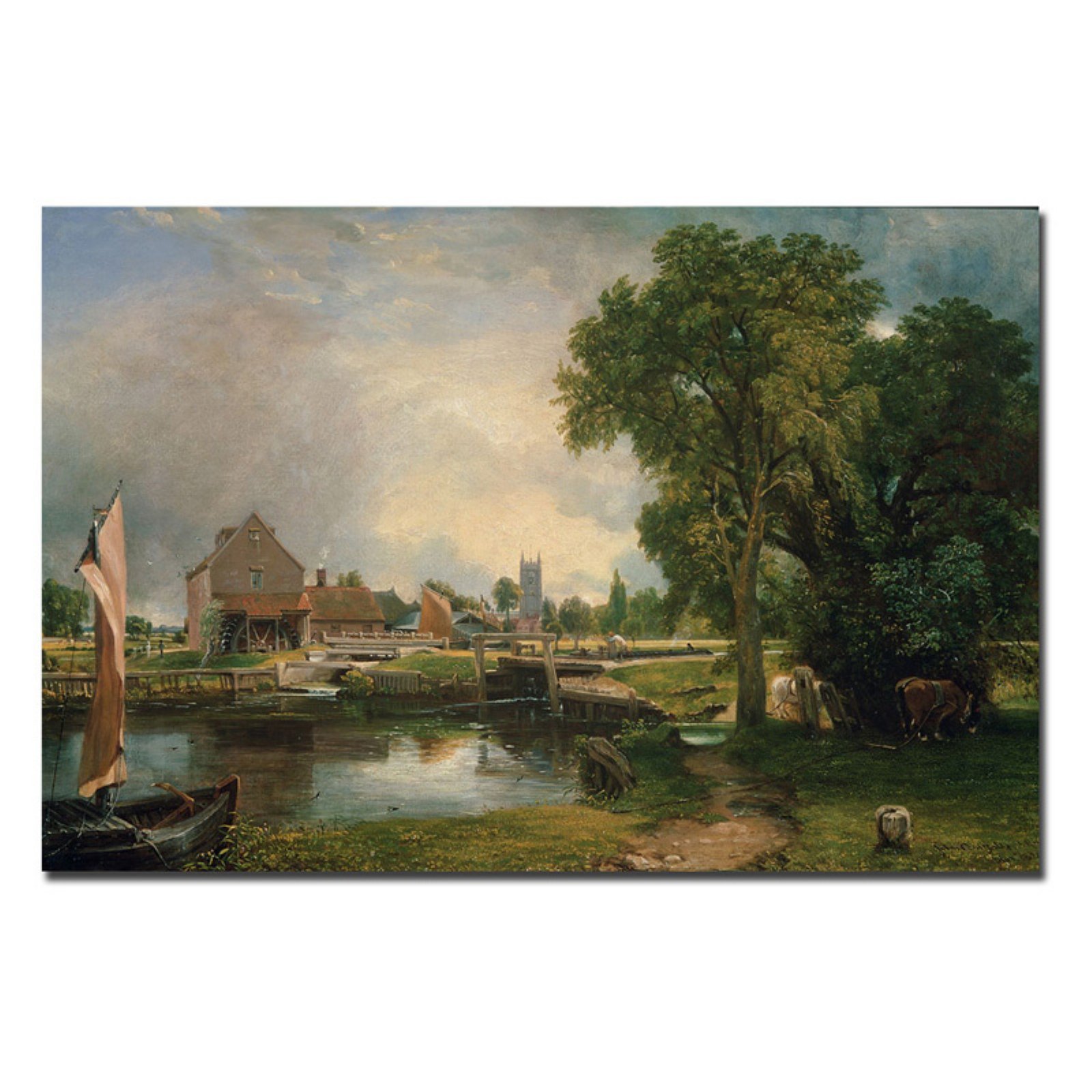 Trademark Fine Art John Constable Dedham Lock and Mill 1820 Canvas Art Print - Famous English Landscape Painting Reproduction for Home Decor, Office Wall Art & Gift Idea
