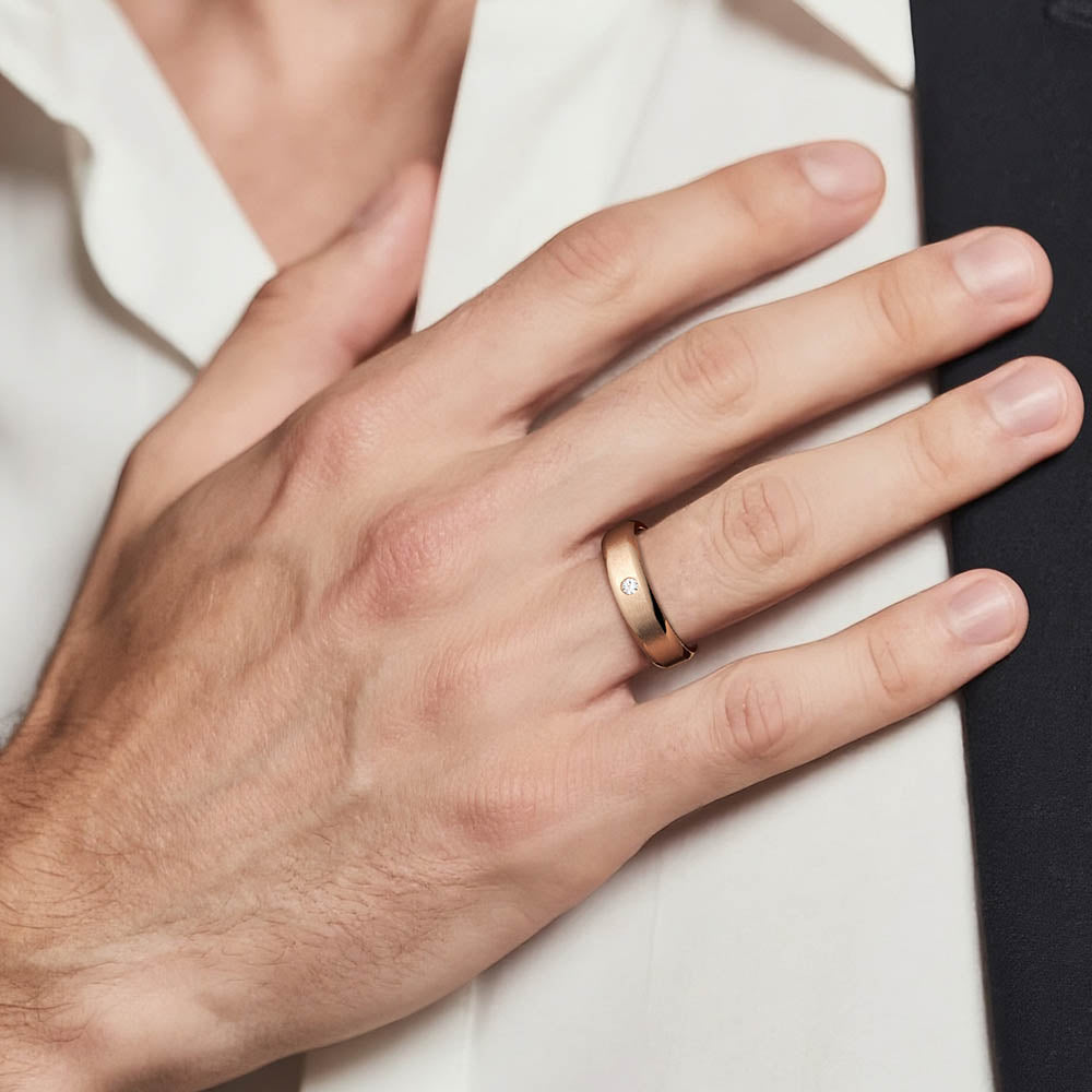 6mm Bezel Set Moissanite Men's Wedding Band - Comfort Fit Beveled Edge Ring for Him - Perfect for Engagement, Anniversary & Everyday Wear