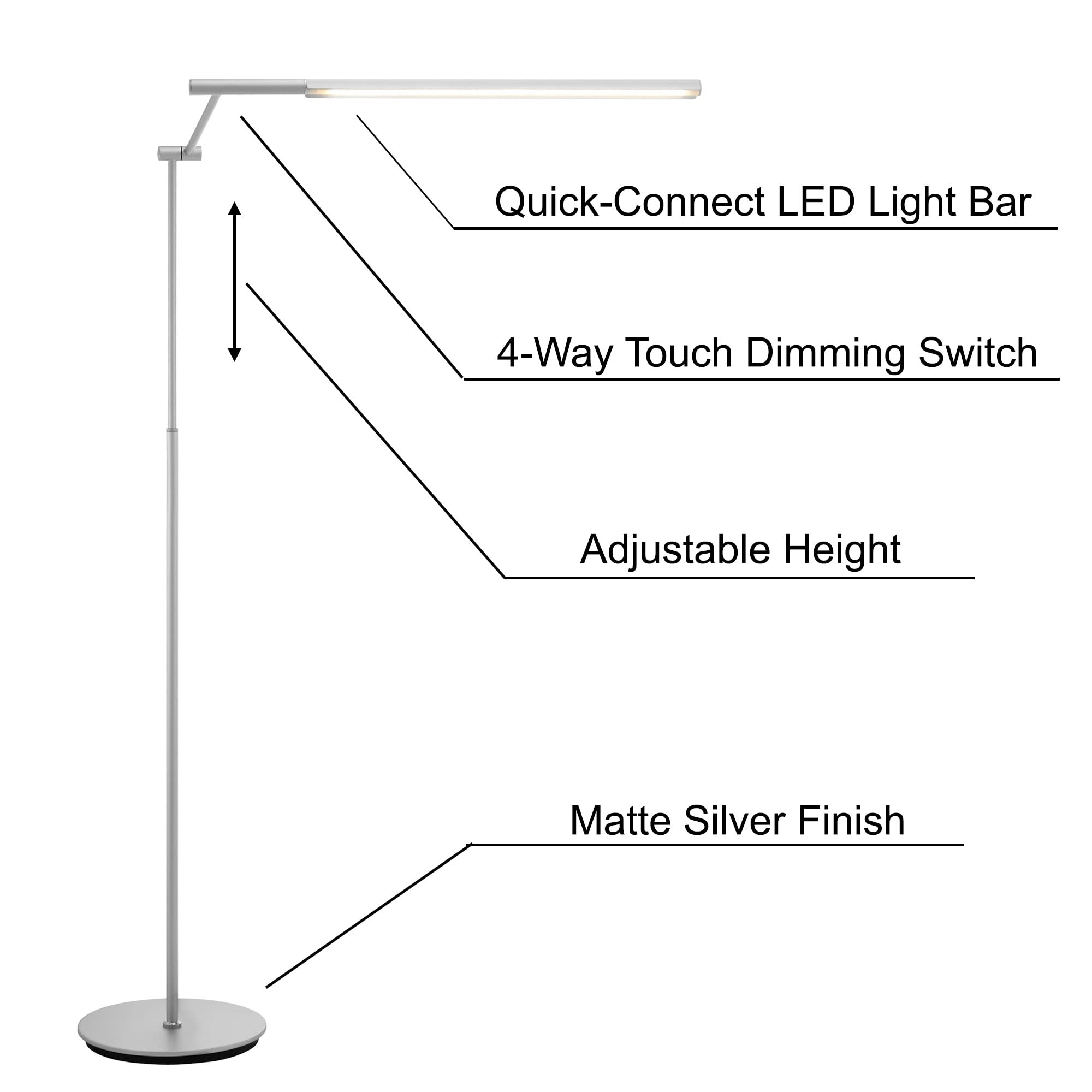 Lite Source Tilla Black Metal Adjustable Floor Lamp with LED Touch Control - Modern Reading Light for Living Room, Bedroom & Office