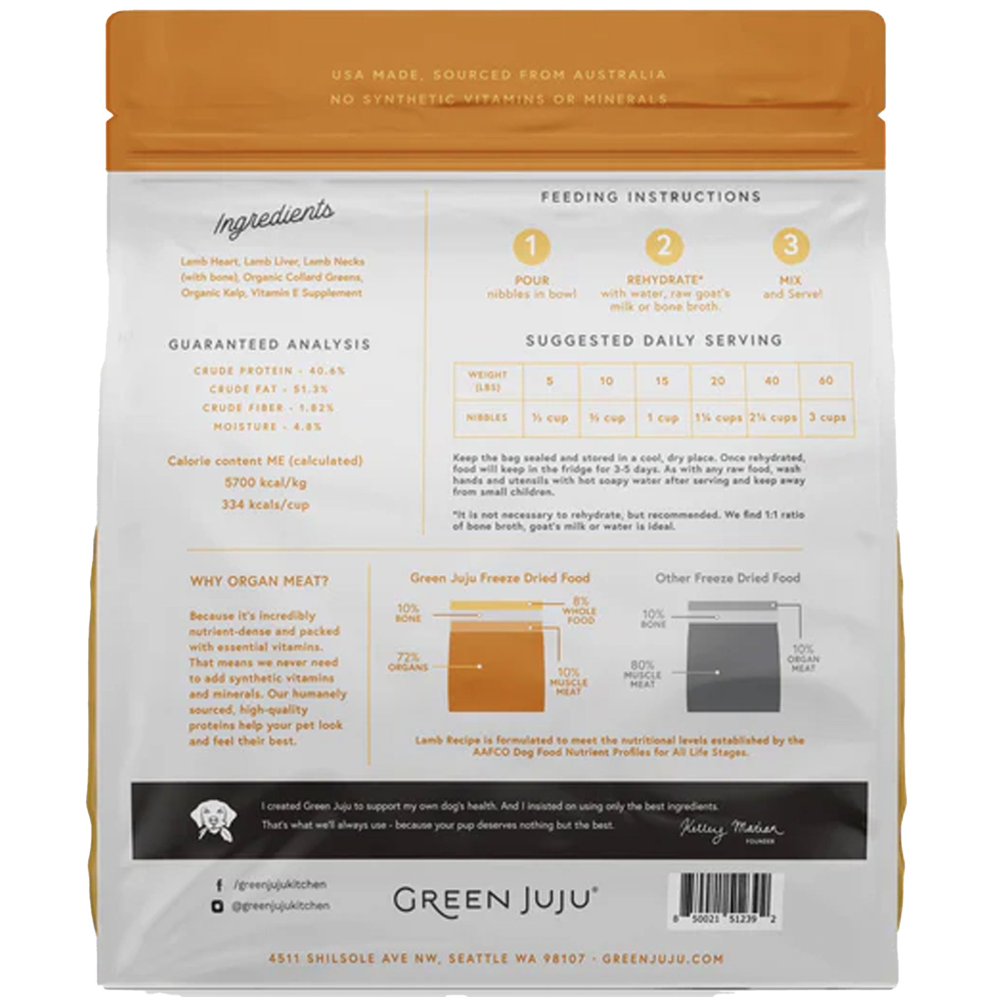 Green Juju Freeze-Dried Raw Dog Food - Lamb Recipe, 14 oz | Grain-Free, Natural Protein for Puppies & Adult Dogs | Perfect for Training Treats, Meal Toppers & Outdoor Adventures
