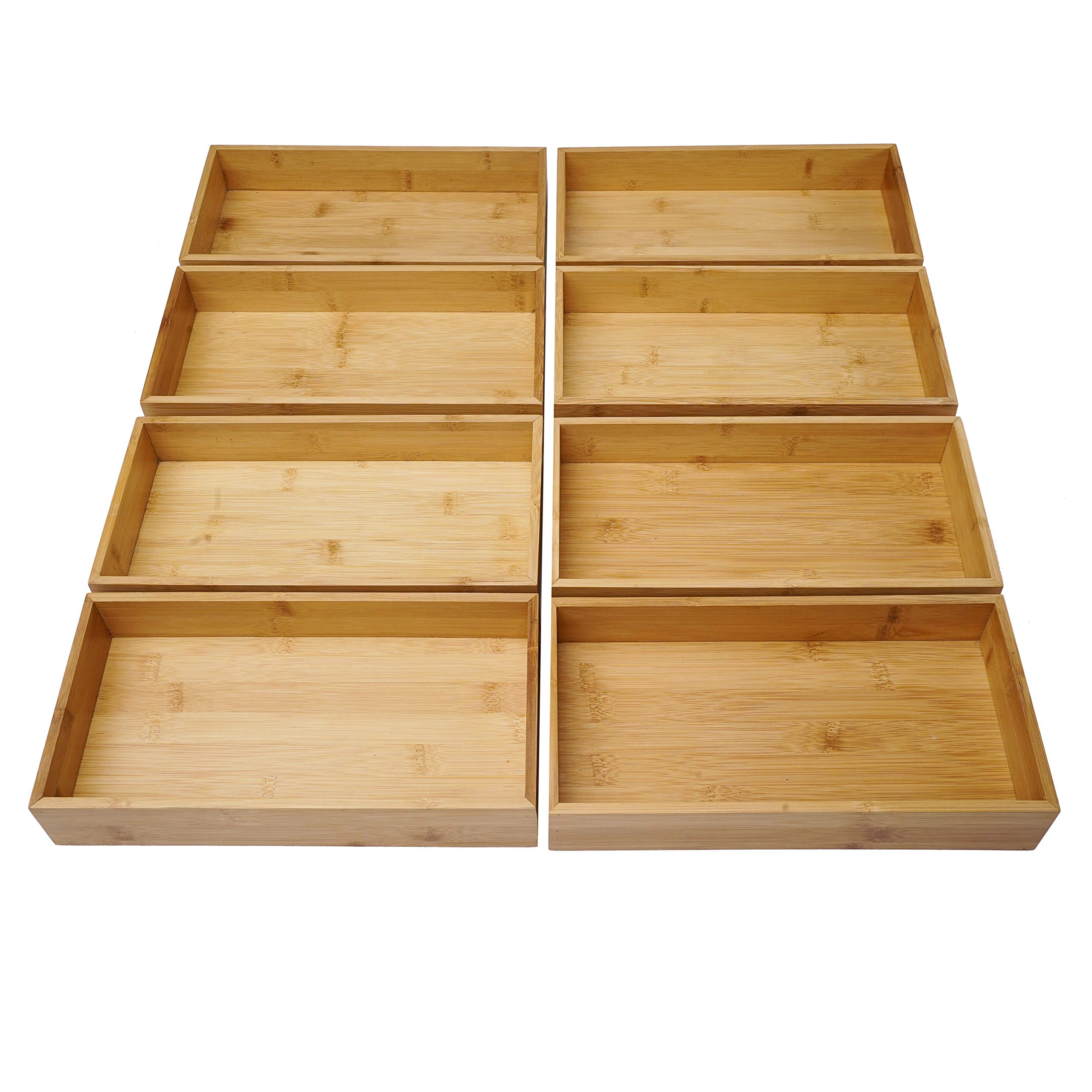 Bamboo Drawer Organizer Set - 8-Piece Cabinet Storage Tray with Dividers for Craft, Sewing, Office, Bathroom & Kitchen (5.9x11.8x2.2 Inch) - Perfect for Organizing Jewelry, Makeup, Utensils & Office Supplies