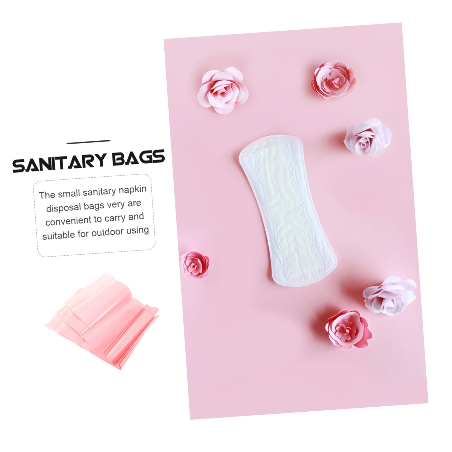 Healvian 100pcs Disposable Sanitary Napkin Storage Bags - Self-Sealing Hygienic Bags for Women, Personal Care & Travel Essentials, Pink Plastic Garbage Bags (Perfect for Home, Office, School & Travel Use)