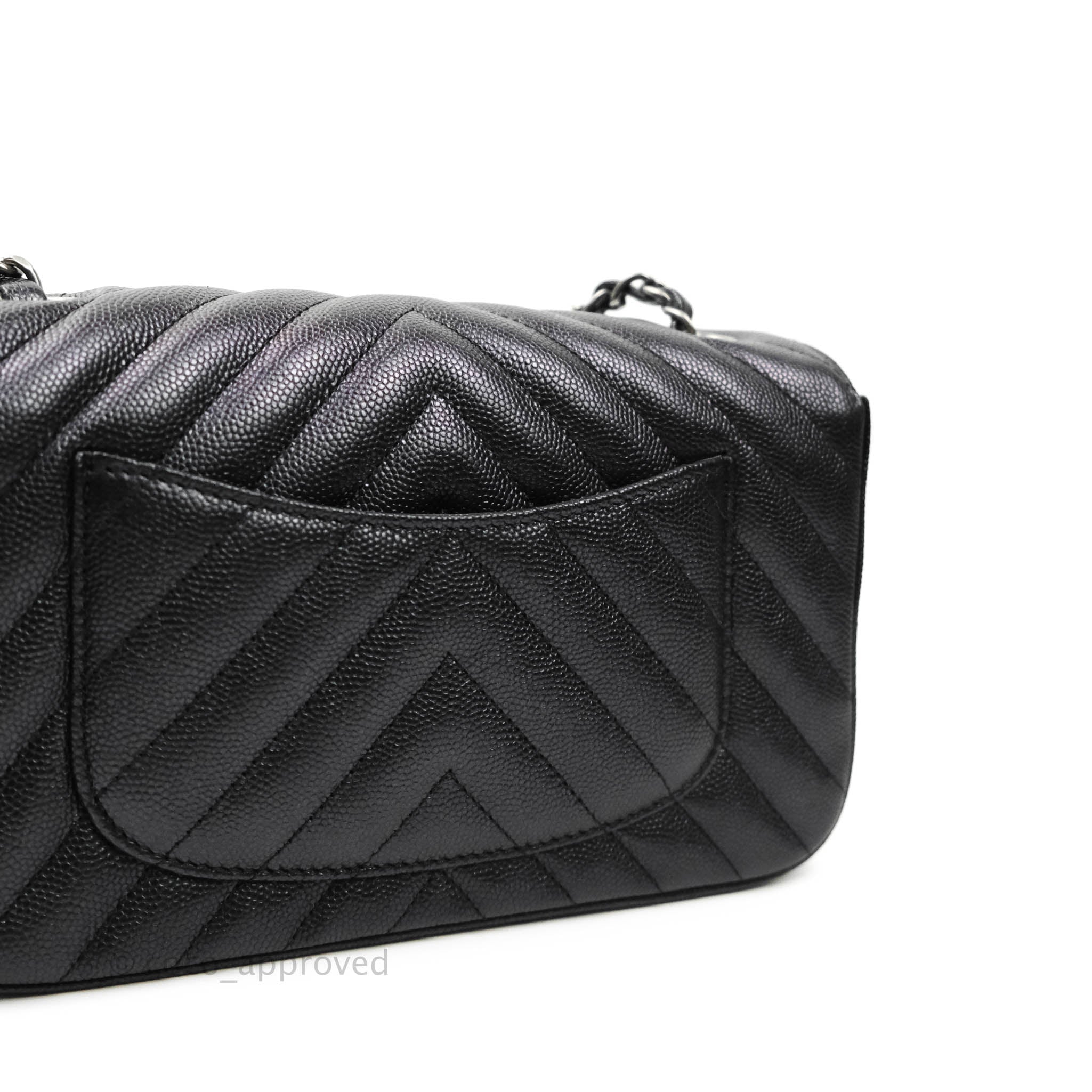 Chanel Chevron Mini Rectangular Flap Bag in Iridescent Black Caviar Leather with Ruthenium Hardware - Perfect for Evening Events & Luxury Fashion Accessories
