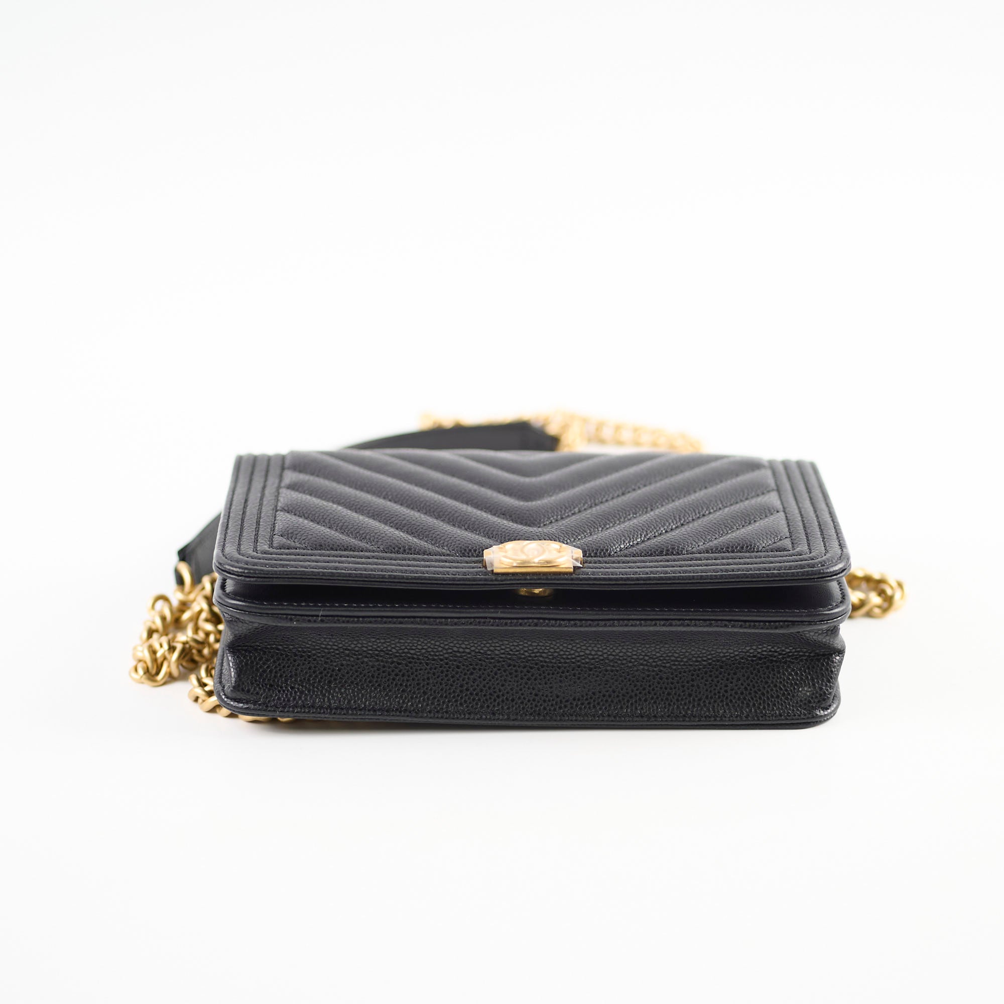 Chanel Boy Wallet On Chain WOC Chevron Caviar Black Microchipped - Luxury Crossbody Bag for Women, Perfect for Evening Out & Daily Use