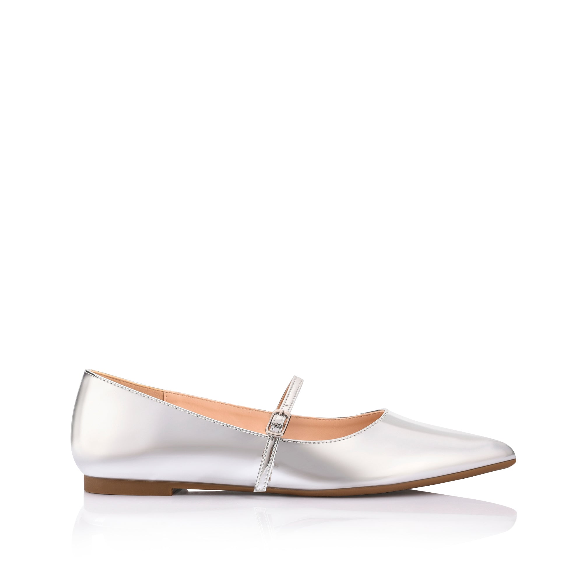 Stylish Iguana Mary Jane Flats - Silver Mirror Women's Comfortable Shoes for Work, Party & Casual Wear