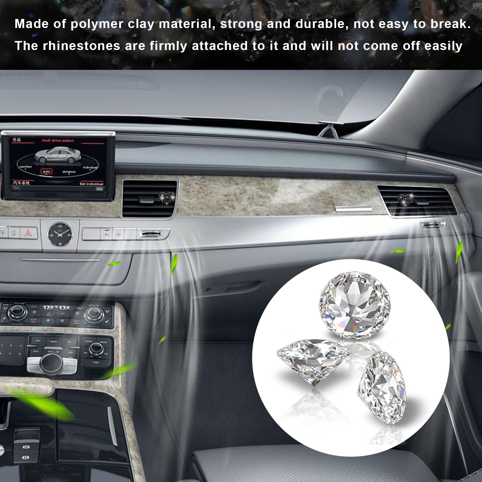 **Ziciner 2PCS Bling Heart Car Air Vent Clips - Crystal Rhinestone Car Air Freshener & Decor for Women & Girls - Elegant Vehicle Accessories for Home, Office & Travel (Black)**