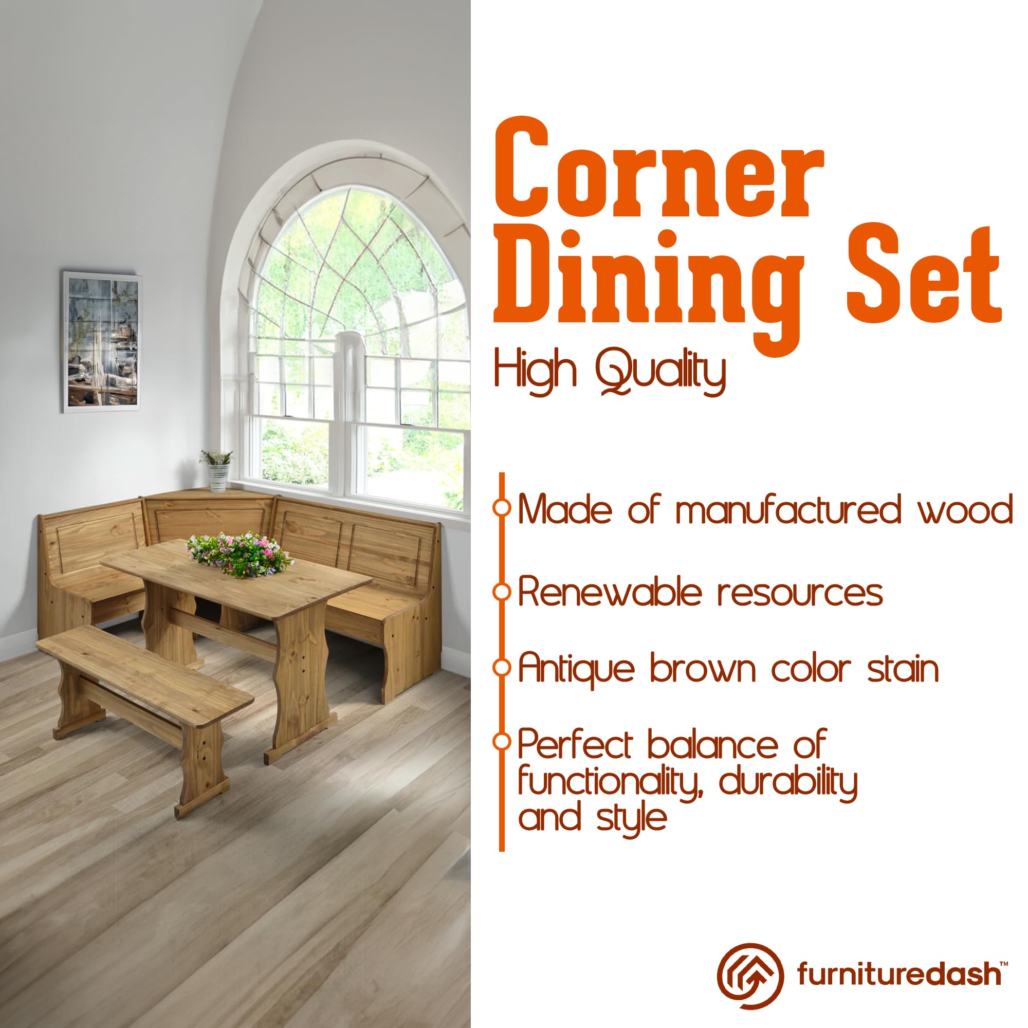 Solid Wood Corner Dining Set 64.8