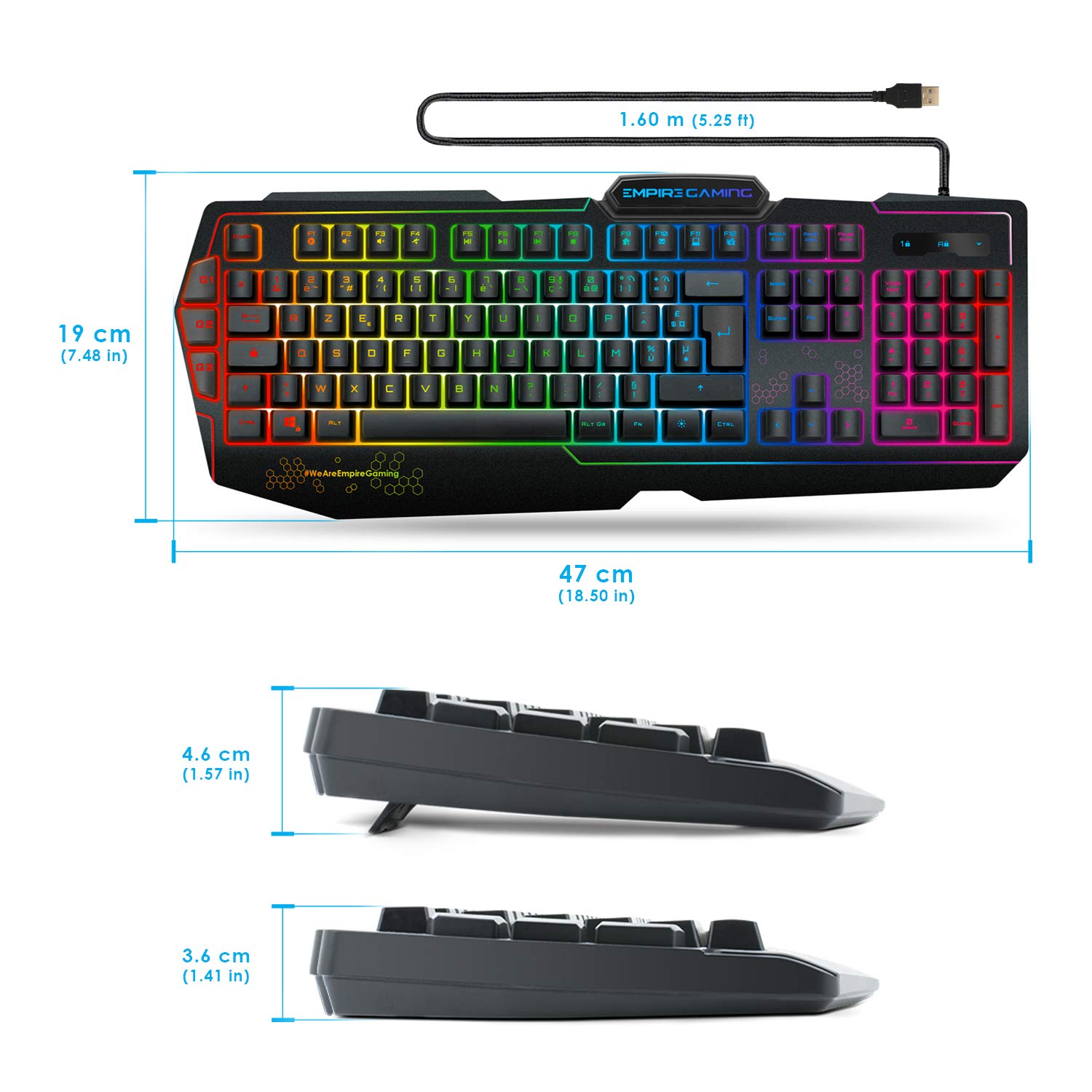 Empire Gaming K900 RGB LED Backlit Semi-Mechanical Gaming Keyboard - 105 QWERTY Keys (Spanish ES Layout), 9 Lighting Modes (8 Preset + 1 Customizable), 19-Key Anti-Ghosting - Perfect for PC Gaming, Streaming & Office Work