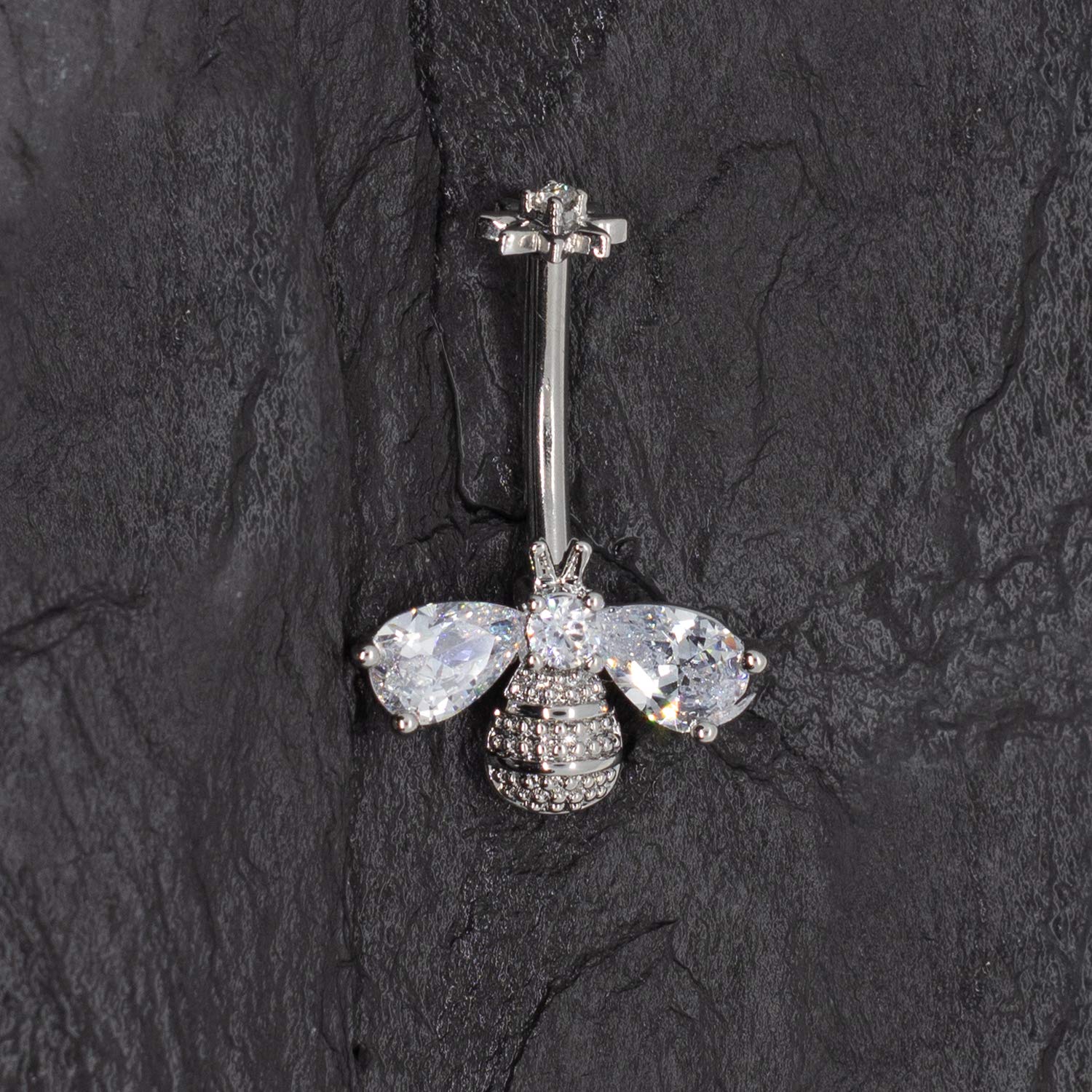 Internally Threaded CZ Crystal Bumble Bee Flower Belly Button Ring - Elegant Navel Piercing Jewelry for Summer Outfits & Beach Wear