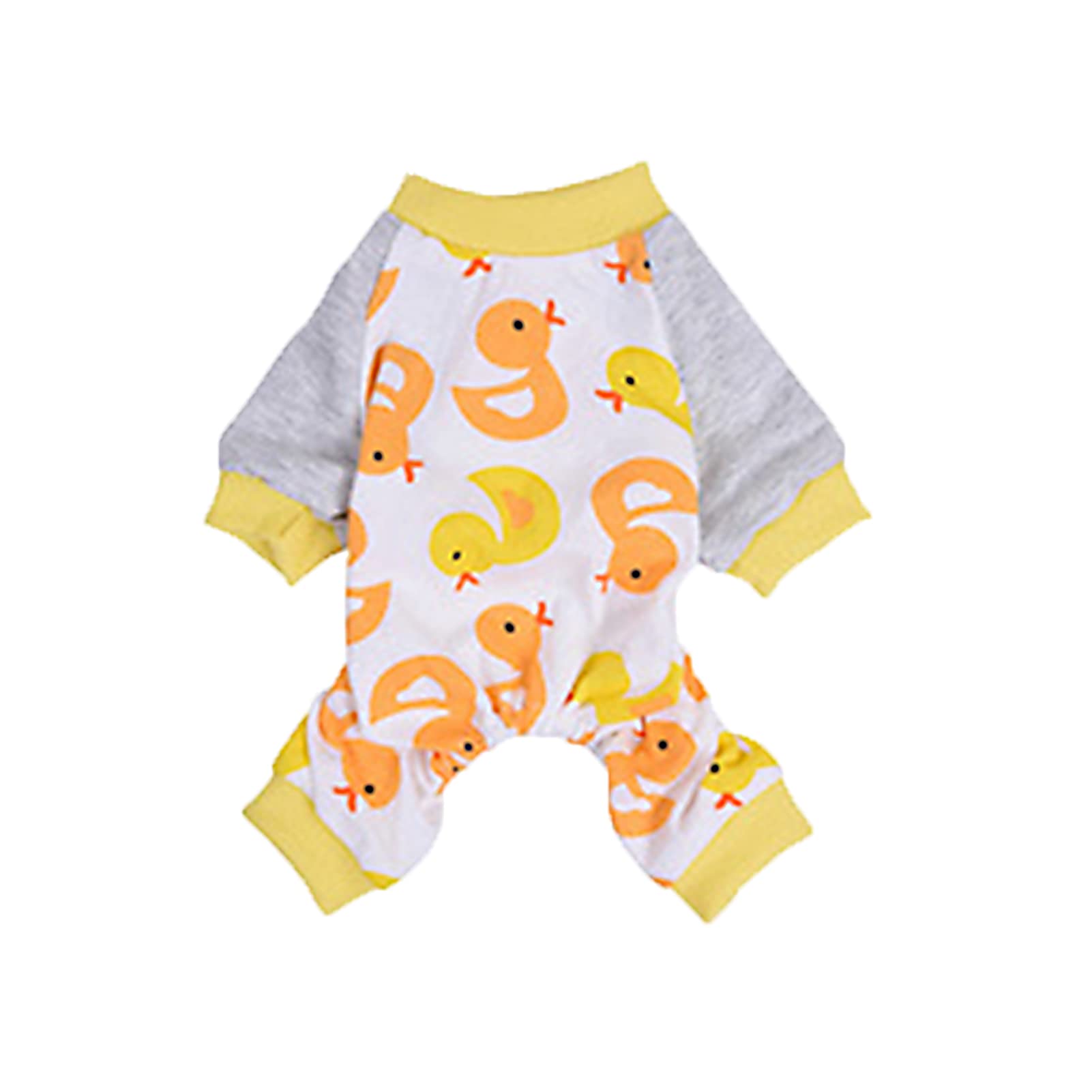 **Adorable Soft Puppy Clothes - Cozy Dog Jumpsuits & Pajamas for Small Dogs & Cats - Yellow Duck Print - Perfect for Winter Nights & Indoor Playtime**