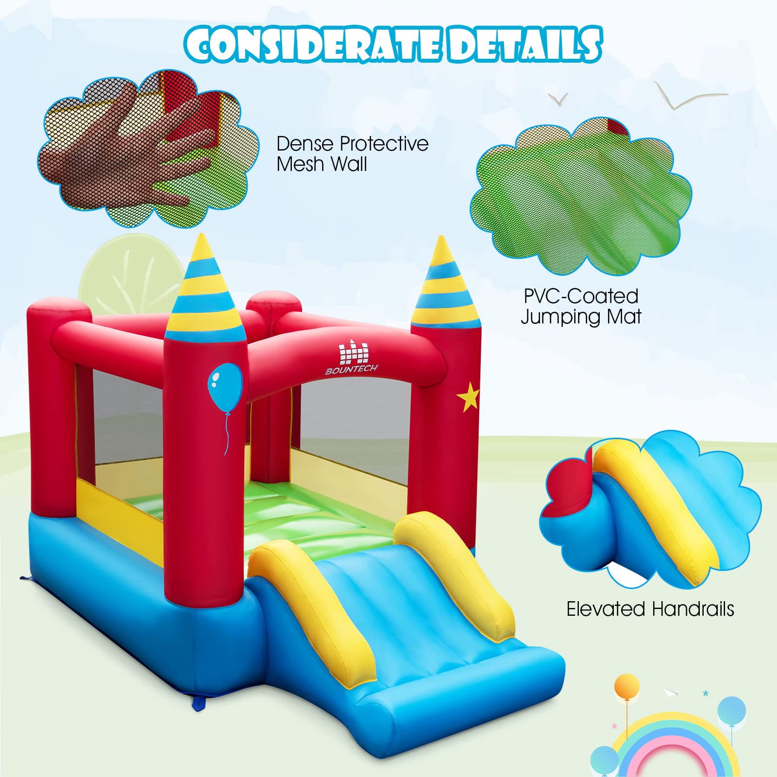 BOUNTECH Inflatable Bounce House for Kids 3-6 Years - Large Jumping Area with Slide | Indoor & Outdoor Bouncy Castle | Portable Backyard Playhouse for Toddler Boys & Girls | Perfect for Birthday Parties, Family Gatherings & Backyard Fun