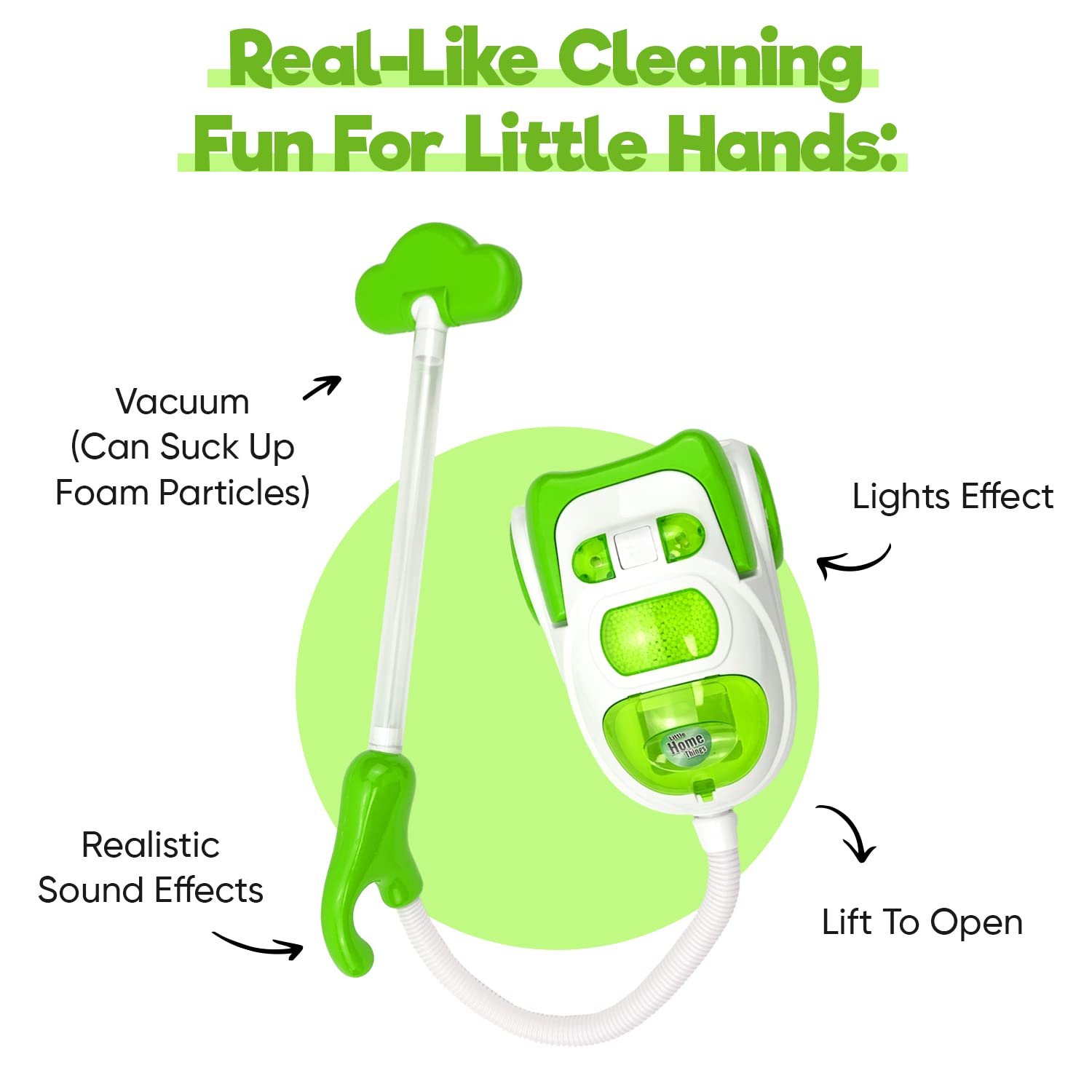 Misco Kids Toy Vacuum Cleaner - Realistic Handheld Vacuum with Sounds & Lights - Pretend Play Cleaning Toy for Toddlers Ages 3 4 5 6 7 - Perfect Gift for Boys & Girls (Green) - Fun Role Play for House Cleaning & Chores Learning