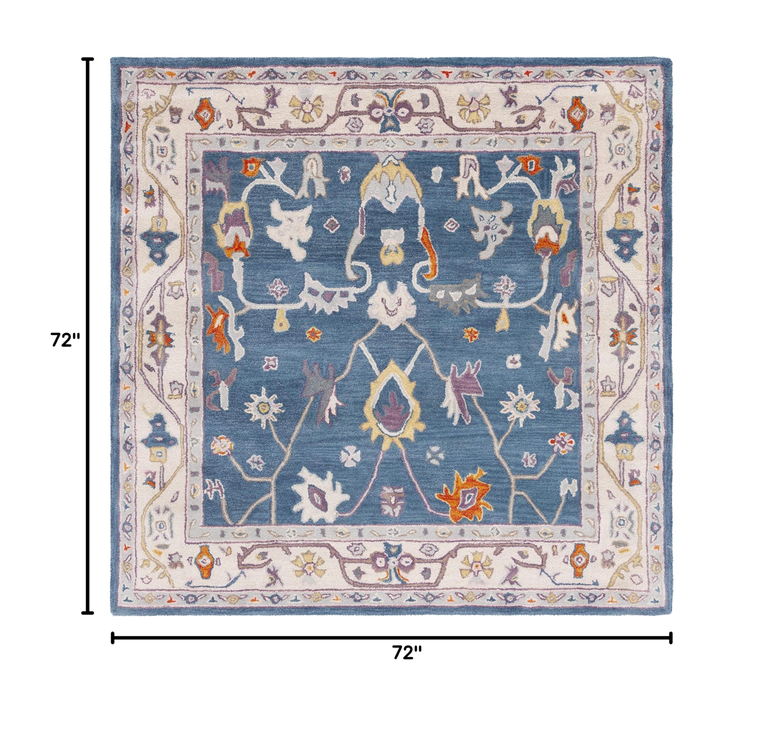 SAFAVIEH Anatolia Collection 6' x 6' Square Blue & Ivory Handmade Wool Area Rug - AN513M - Perfect for Living Room, Dining Room, Bedroom & Home Decor