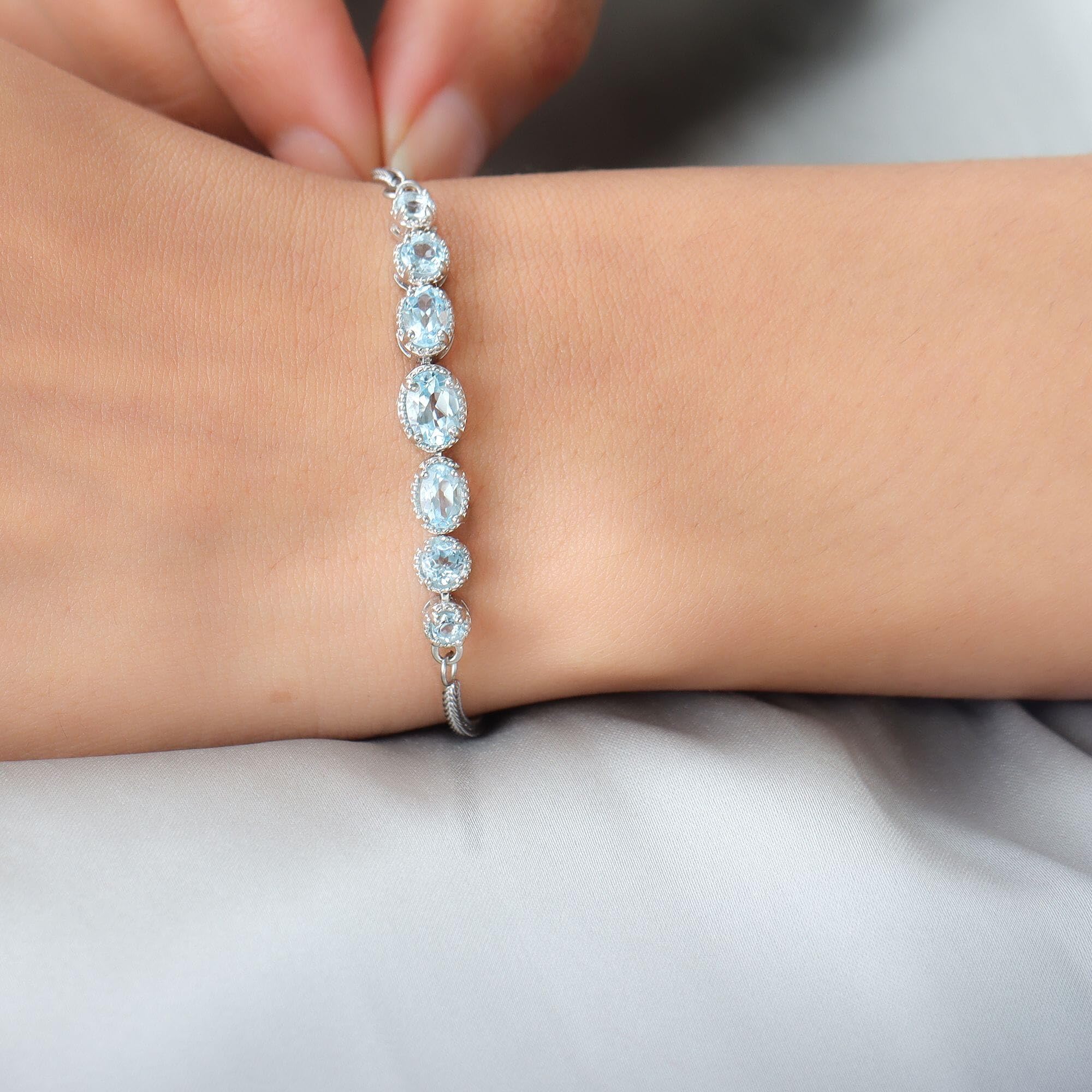 Sky Blue Adjustable Cubic Zirconia Bolo Tennis Bracelet for Women - 2.4 Ct Sliding CZ Jewelry, Elegant Birthday Gift for Her | Perfect for Weddings, Parties & Everyday Wear
