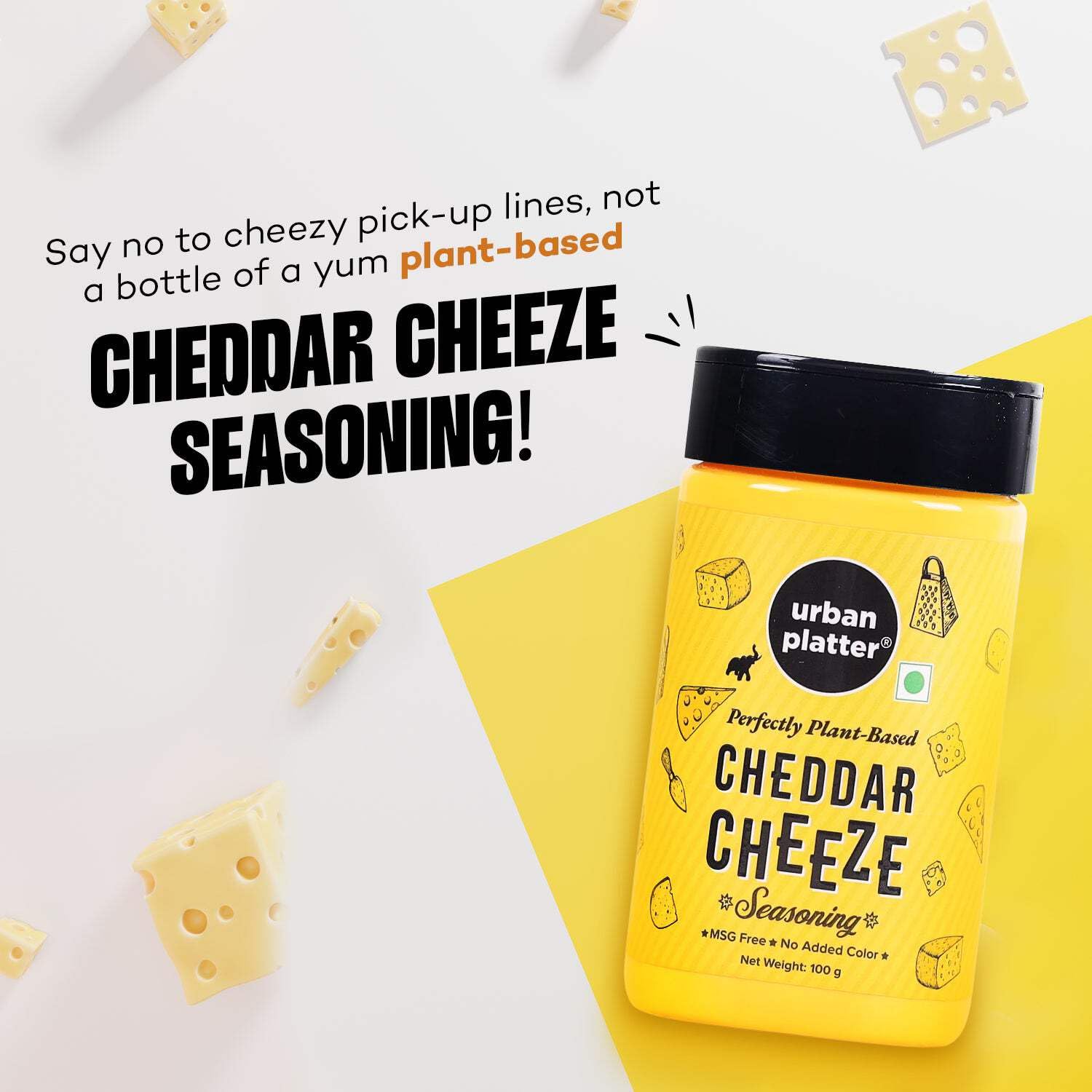 Urban Platter Cheddar Cheese Powder - Dairy-Free Vegan Seasoning for Popcorn, Pasta & Fries (100g) | Perfect for Movie Nights, Snack Time & Cooking