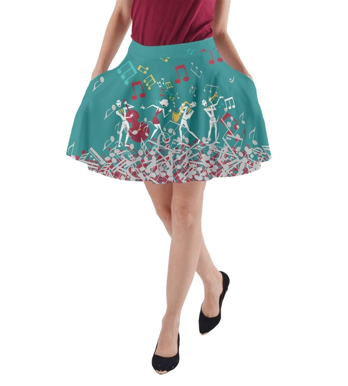 CowCow Women's Music Note Treble Clef A-Line Skirt with Pockets - Sizes XS to 3XL | Concert Outfit & Music Festival Fashion | Perfect for Piano Recitals, Jazz Clubs & Band Performances | Cute & Comfortable Musical Theme Skirt | Ideal for Performances, Parties, School & Daily Wear | Great Gift for Musicians & Music Lovers