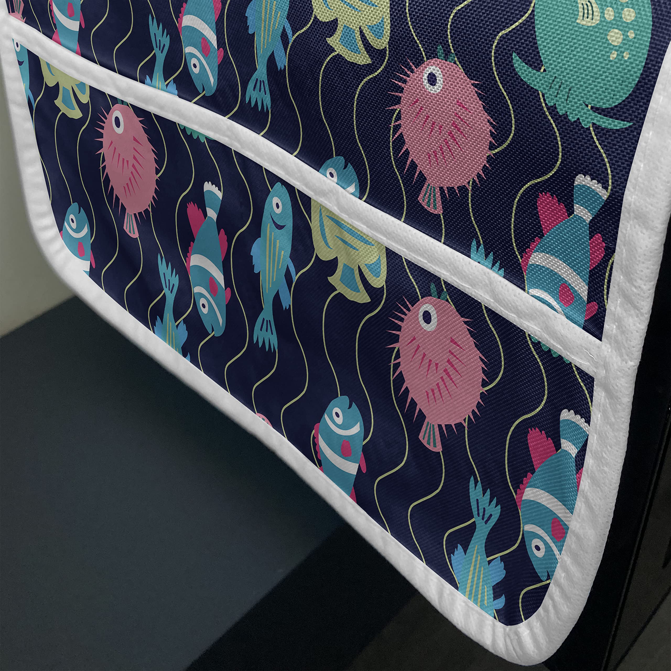 Ambesonne Waterproof Microwave Cover with Pockets - 36 x 12 Inch Funny Ocean Animal Design, Aquarium Theme Kitchen Organizer - Perfect for Beach House, Dorm Room & Coastal Decor