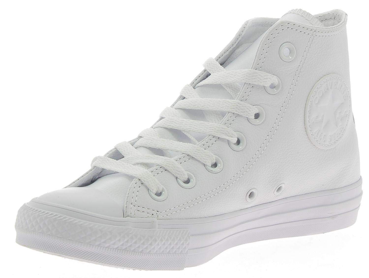 Converse All Star Hi White Monochrome High-Top Leather Sneakers for Men - Classic Fashion Shoes for Casual Wear, Street Style & Everyday Outfits (Size 10M / 8M)