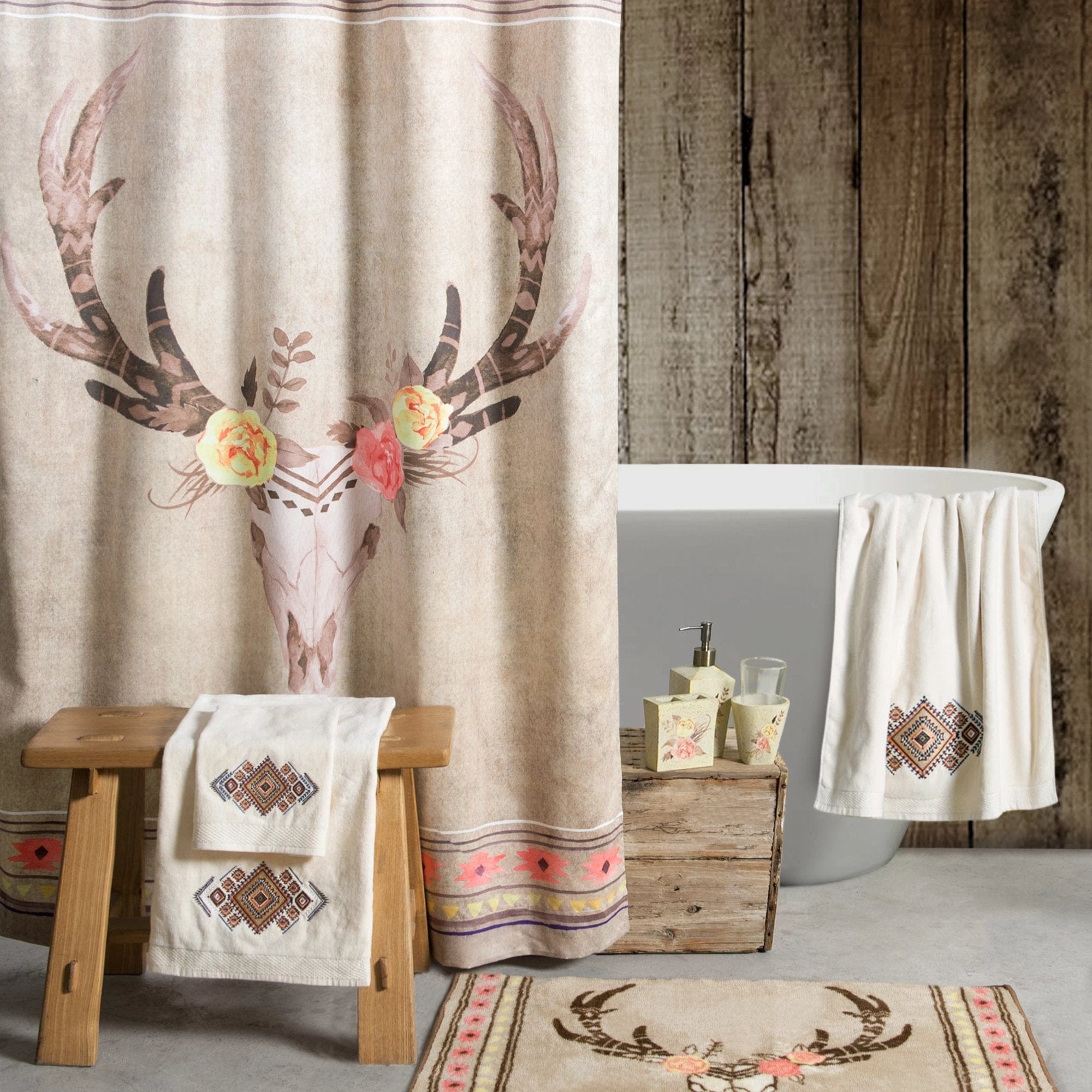 Desert Skull Shower Curtain - Unique Gothic Bathroom Decor for Halloween, Western Theme, or Cowboy Style - Perfect for Bathroom, Dorm, or RV Use