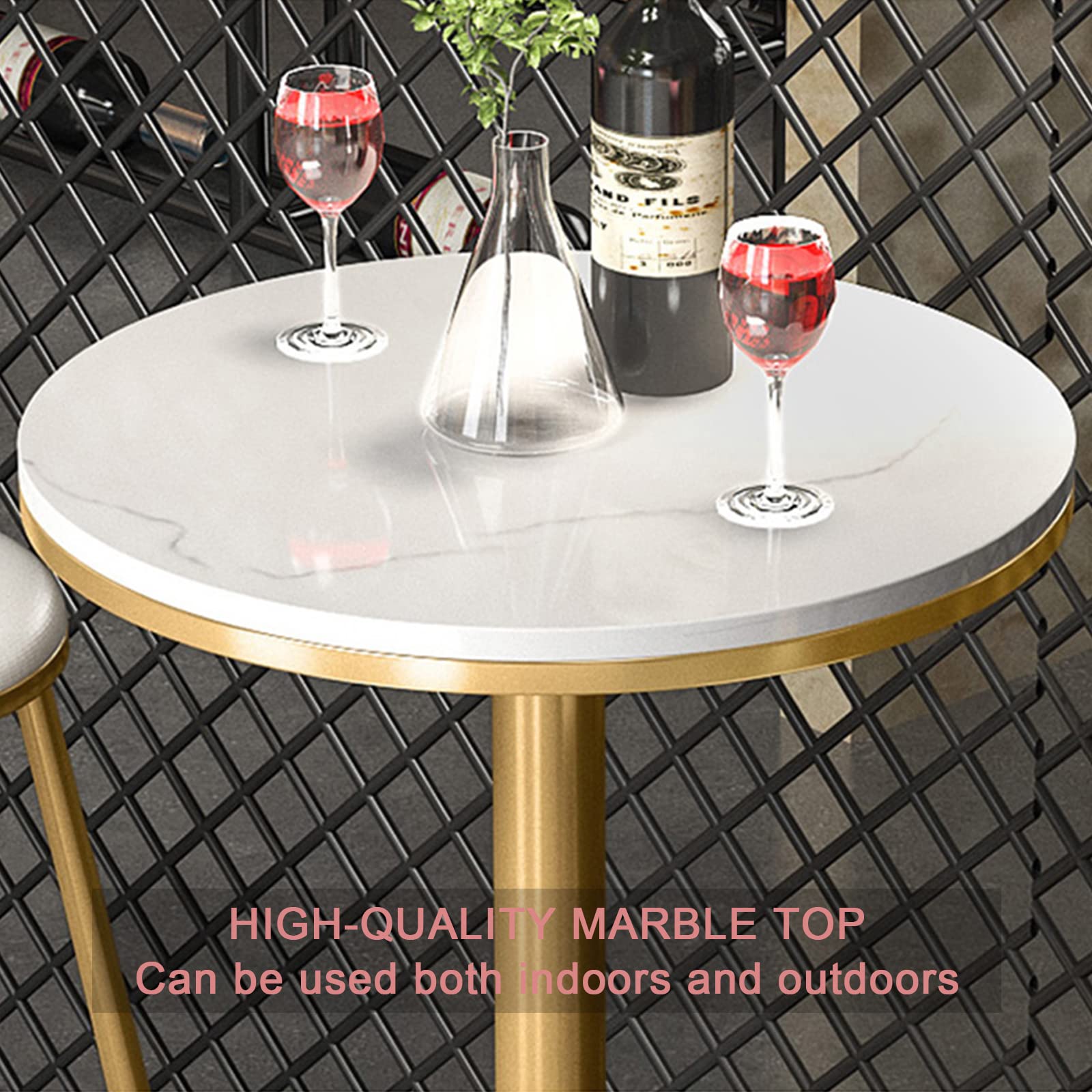QQXX Modern Round Bar Table with White Marble Top & Gold Base - 41.3in Height Sturdy Bistro Table for Restaurant, Cafe, Pub - Easy Assembly Commercial Dining Furniture for Indoor/Outdoor Use