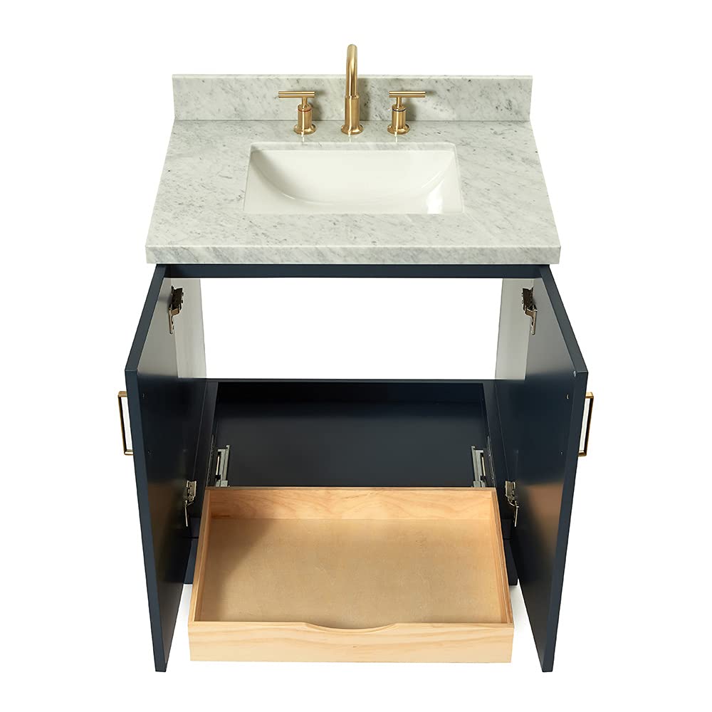 Midnight Blue Bathroom Vanity with Sink - Solid Wood Cabinet & Marble Top for Modern Bathrooms