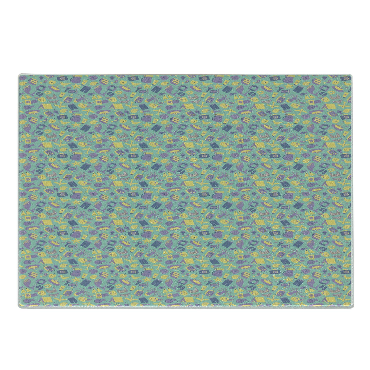 Ambesonne Octopus Ship Tempered Glass Cutting Board - Small Size, Mint Green, Mustard & Violet - Decorative Serving Board for Summer Beach, Vacation, Travel & Hipster Kitchen Decor - Perfect for Cheese, Charcuterie & Appetizers