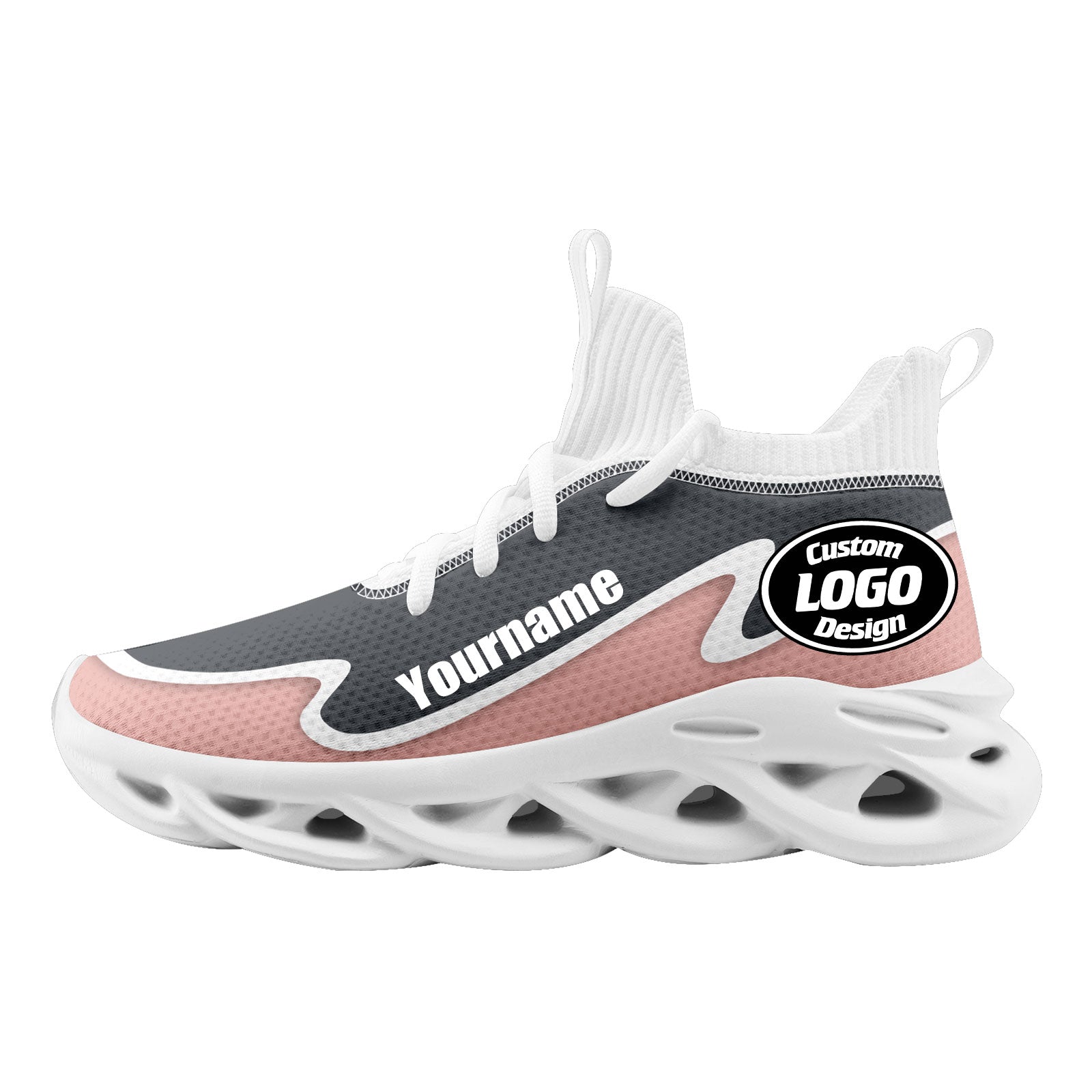 Custom Gray & Pink Maxsoul Personalized Sneakers - Women's Fashion Athletic Shoes FN030A E020011 Size 15 | Perfect for Running, Gym Workouts & Casual Streetwear Style