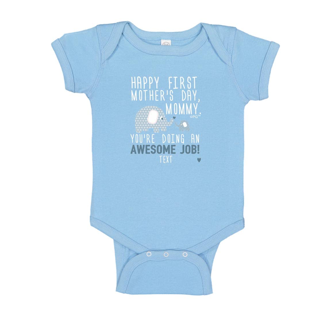 Personalized Baby Bodysuit - Blue Elephant Design for First Mother's Day | Cute Newborn Outfit for Baby Showers & Photo Shoots