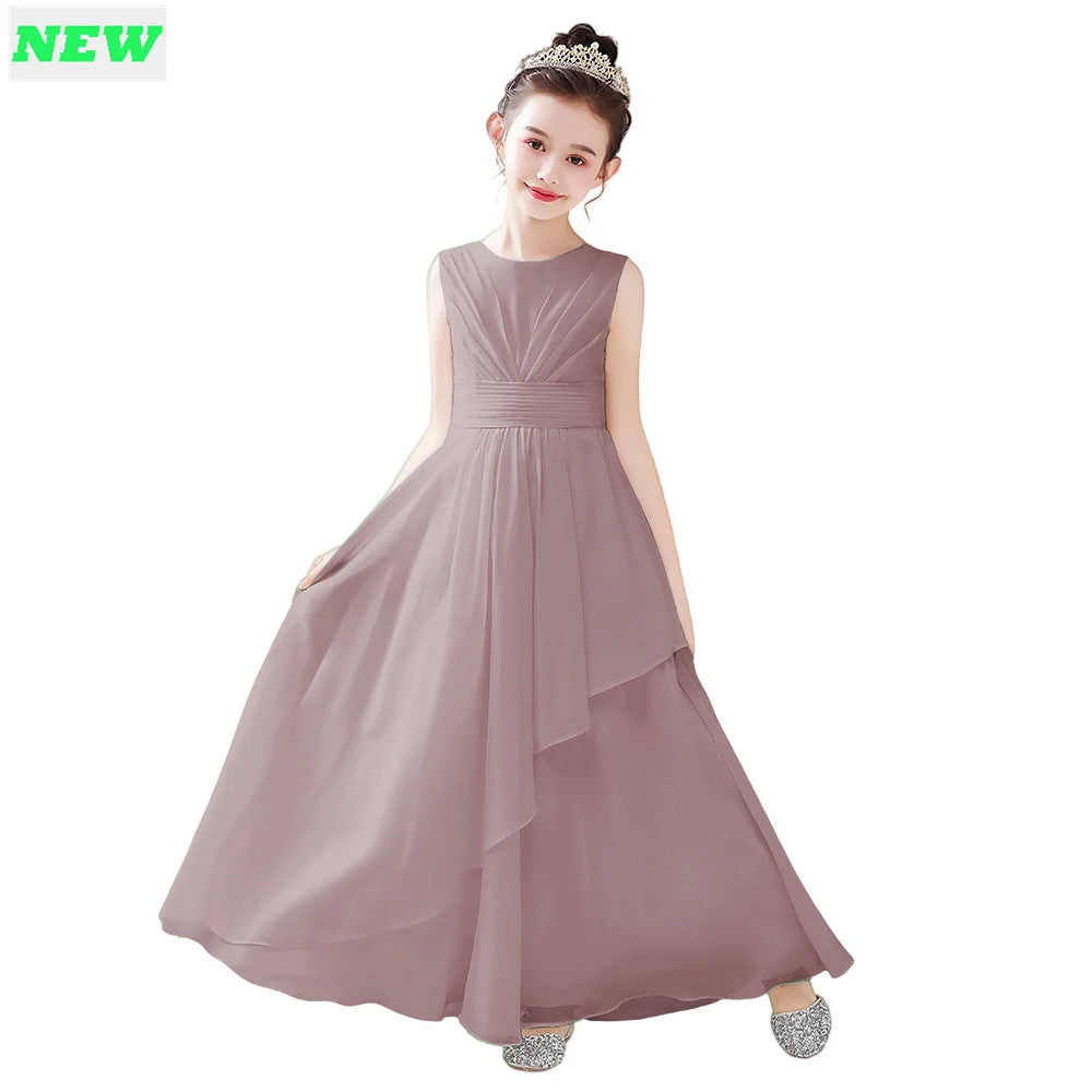 2024 Elegant Chiffon Flower Girl Dress for Weddings | First Communion Gown | Junior Bridesmaid Outfit | Perfect for Church Ceremonies, Birthday Parties & Special Occasions