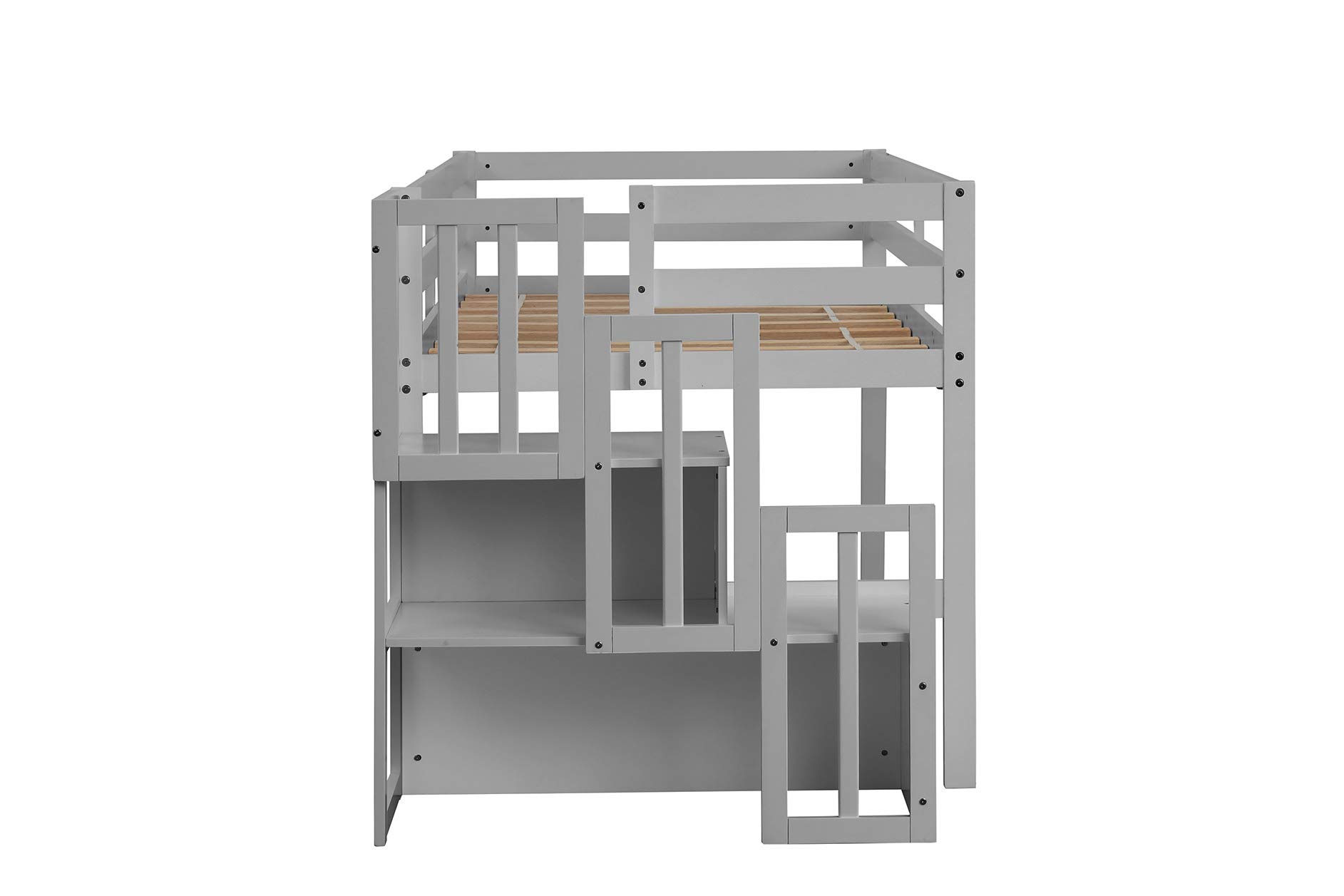 **Low Loft Twin Bed with Staircase & Storage - Wooden Loft Bed Frame with Safety Rails - Space-Saving Kids & Toddler Bed for Small Rooms - Perfect for Dorms, Apartments & Bedrooms (Gray)**