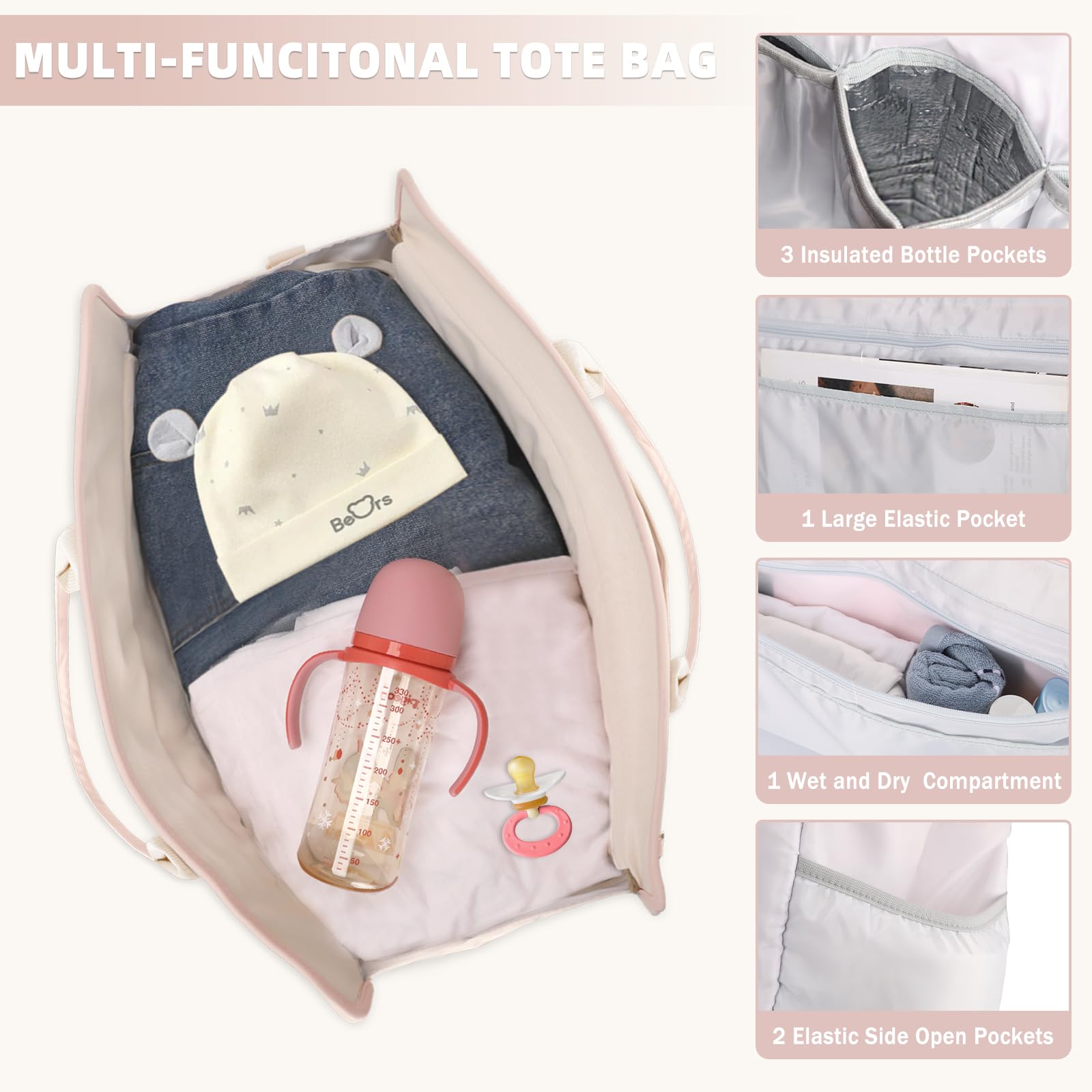 BOLOSTA Stylish Diaper Bag for Women - Large Waterproof Tote with Changing Pad - Perfect for Hospital, Labor & Delivery, Travel, and Everyday Use as a Maternity Bag