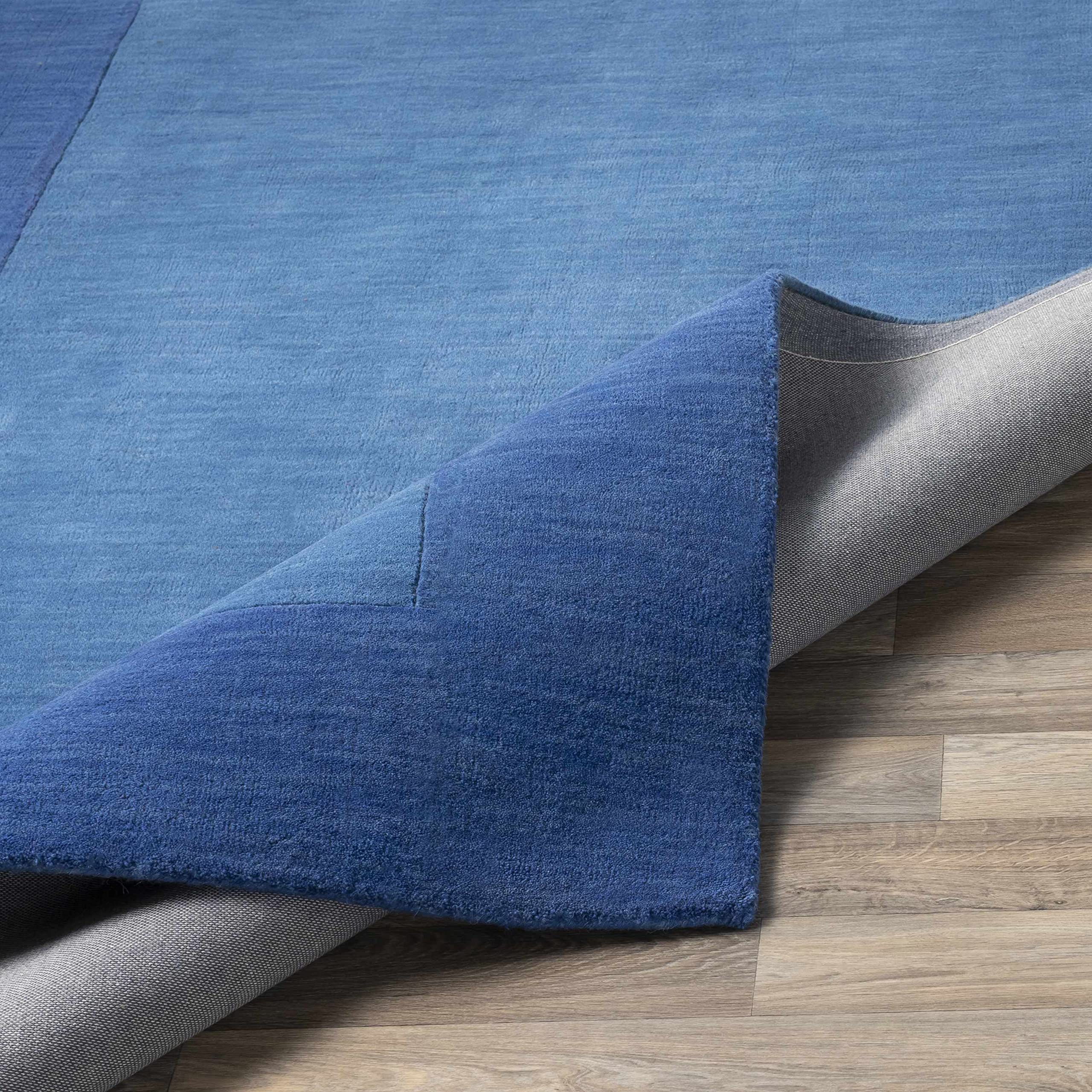 Premium Hauteloom Macedon Wool Area Rug for Living Room & Bedroom - Solid Blue with Border - 6' x 9' - Soft & Durable - Perfect for Cozy Home Decor, Family Gatherings and Relaxing Spaces