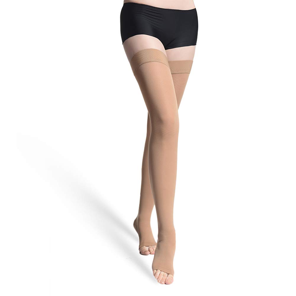 DAITET 20-30 mmHg Thigh High Compression Stockings for Women - Opaque Medical Grade Support Socks for Varicose Veins, Swelling & Circulation - Perfect for Travel, Pregnancy & Nurses