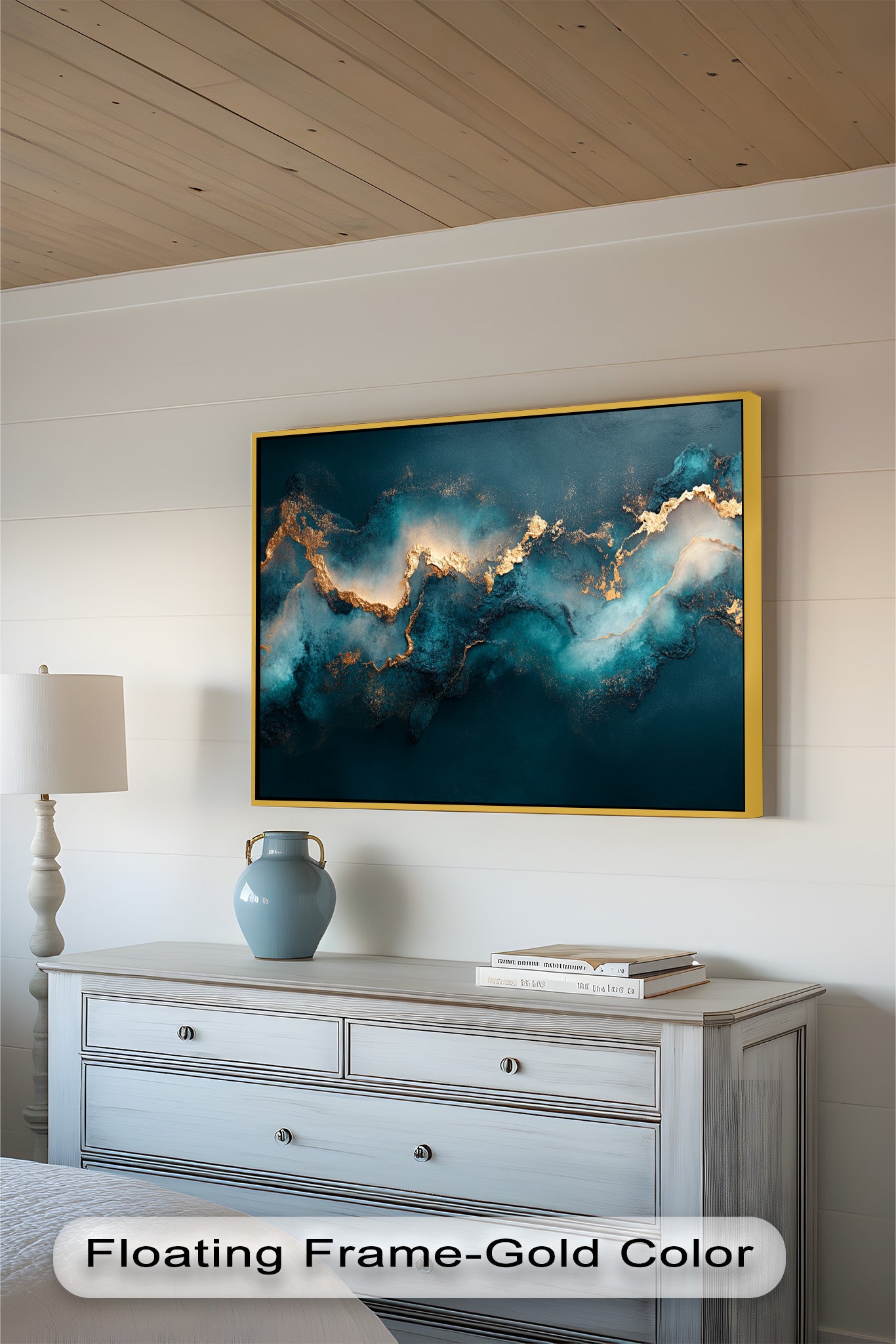 Abstract Blue and Gold Swirls Oil Painting - Modern Luxury Wall Art for Living Room, Bedroom & Office Decor
