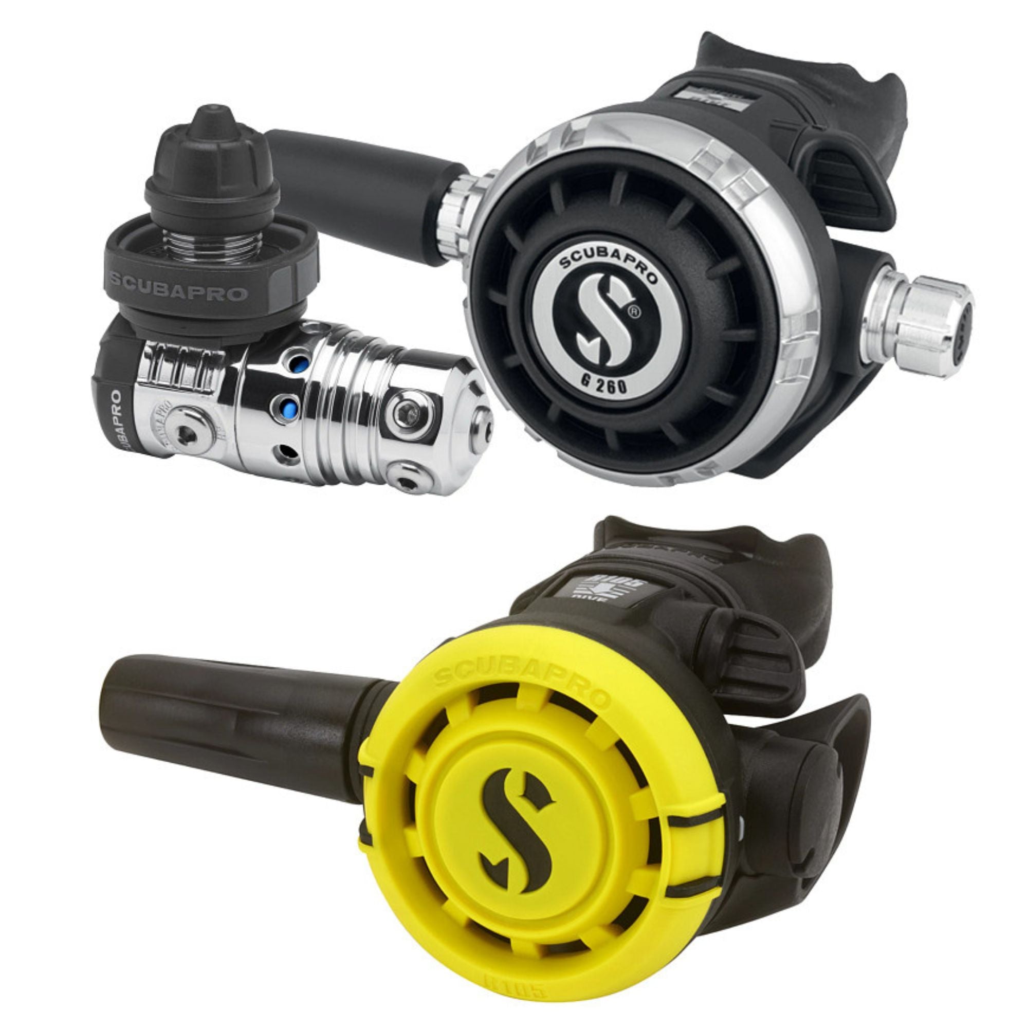 Scubapro MK25 EVO/G260 Scuba Diving Regulator Set with R105 Octopus - Professional Dive Equipment for Underwater Exploration and Ocean Adventures
